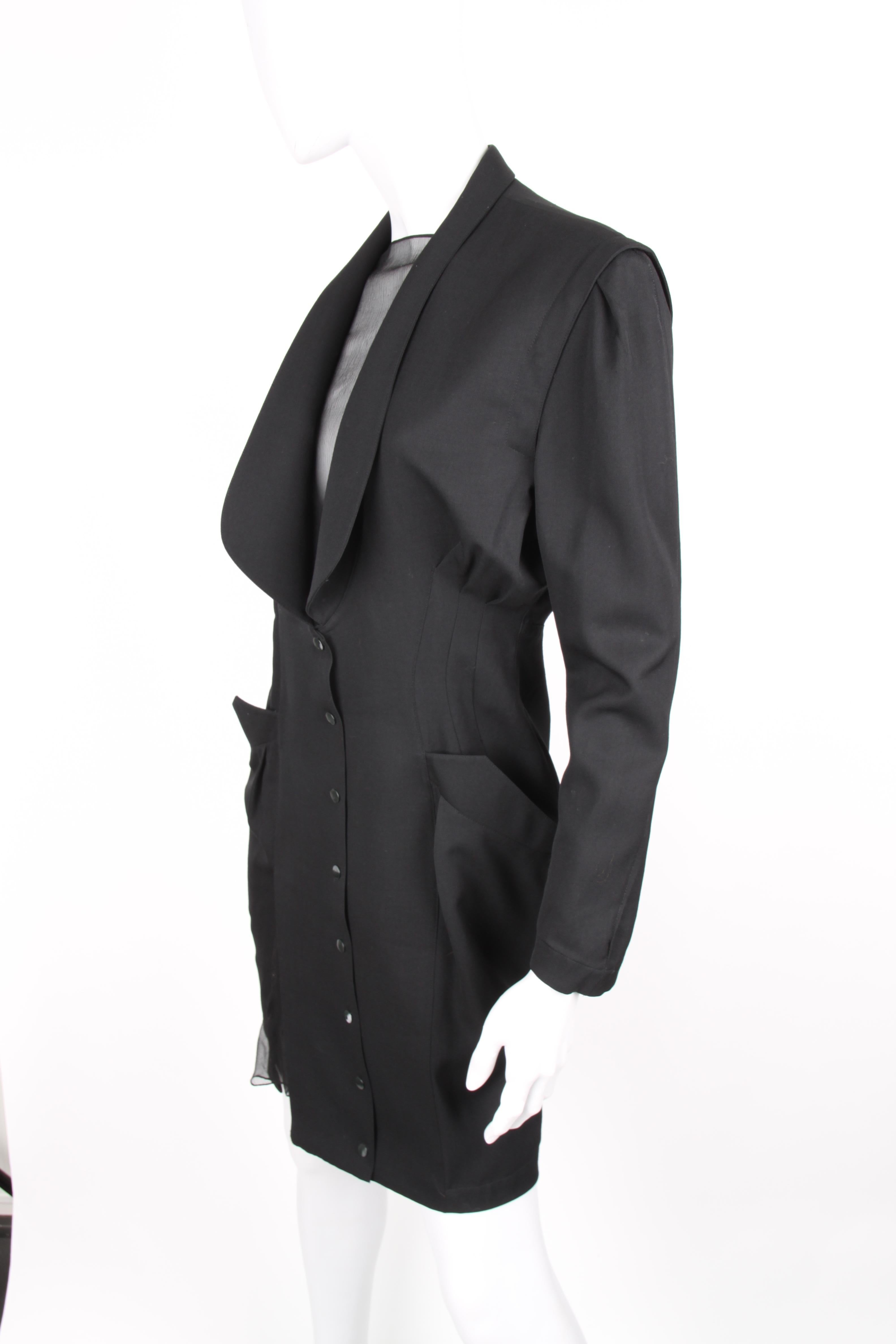 Thierry Mugler Black Knee Length Detachable Sleeves Dress For Sale 1