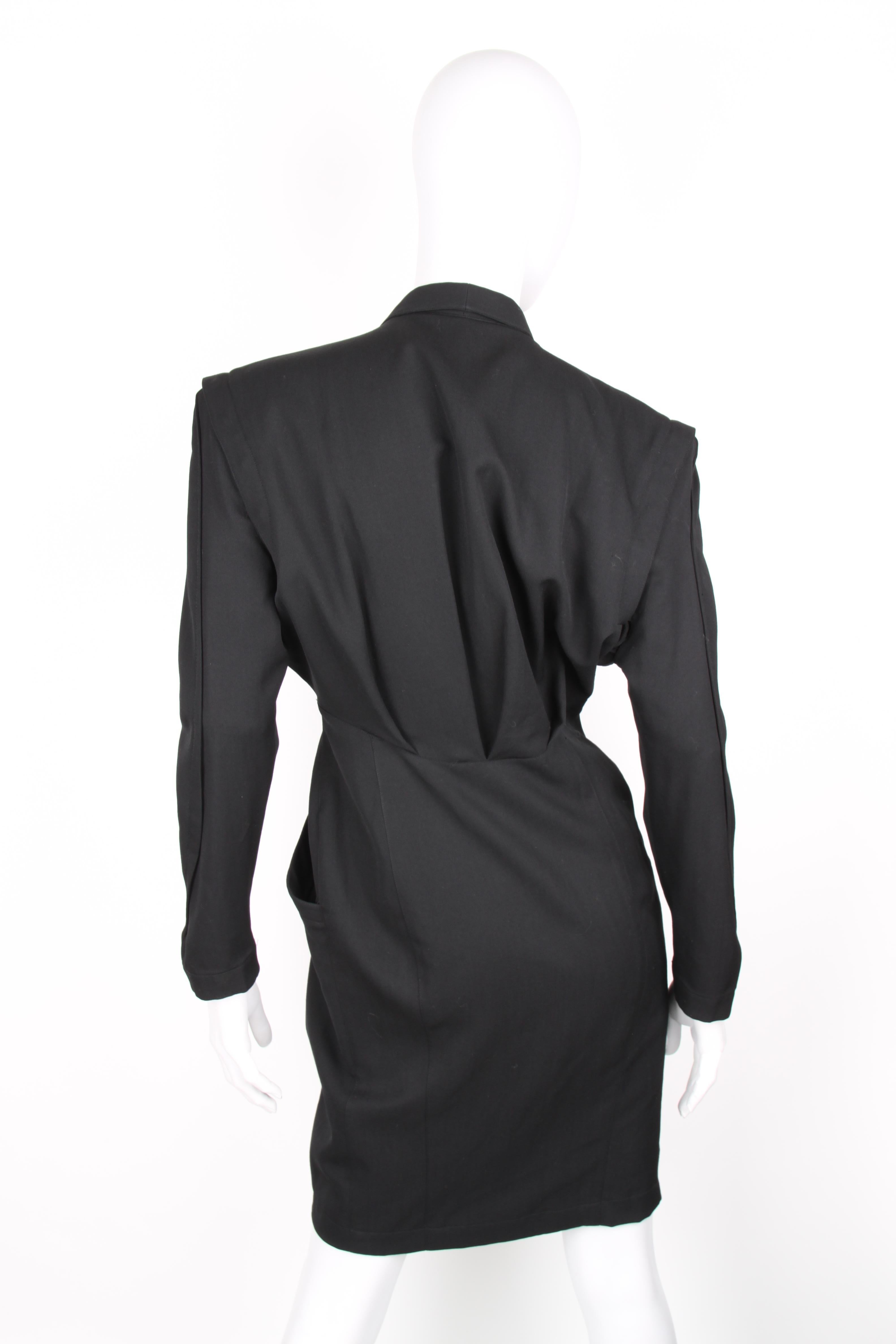 Thierry Mugler Black Knee Length Detachable Sleeves Dress For Sale 2