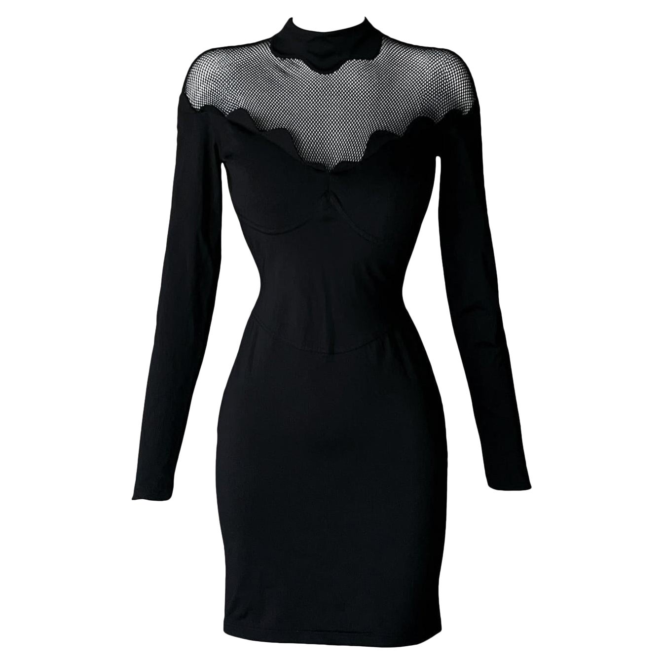 Thierry Mugler Robe en dentelle noire dramatique et sculpturale sexy, 1992