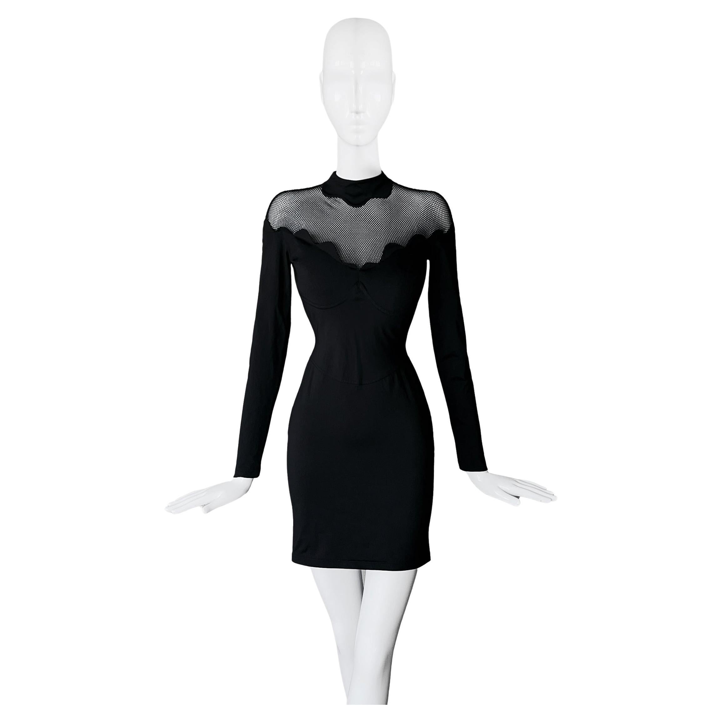 Thierry Mugler Black Lace Dress 1992 Dramatic Sculptural Sexy For Sale