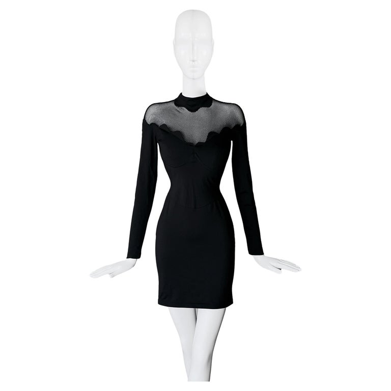 Thierry Mugler Black Lace Dress 1992 Dramatic Sculptural Sexy at 1stDibs