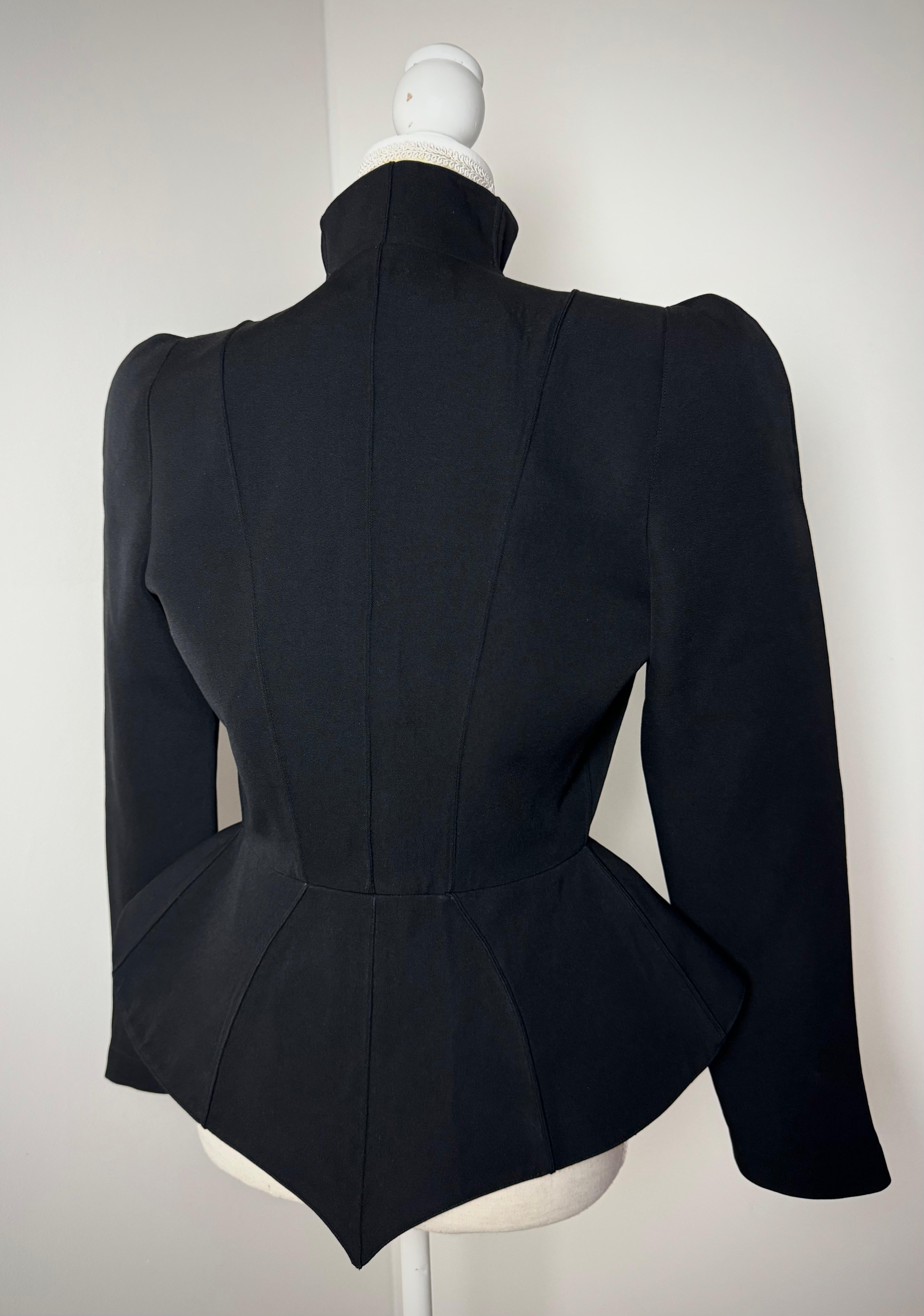 Donna Thierry Mugler Giacca Peplum Nera Les Infernales FW 1988 Tailleur Vampire in vendita