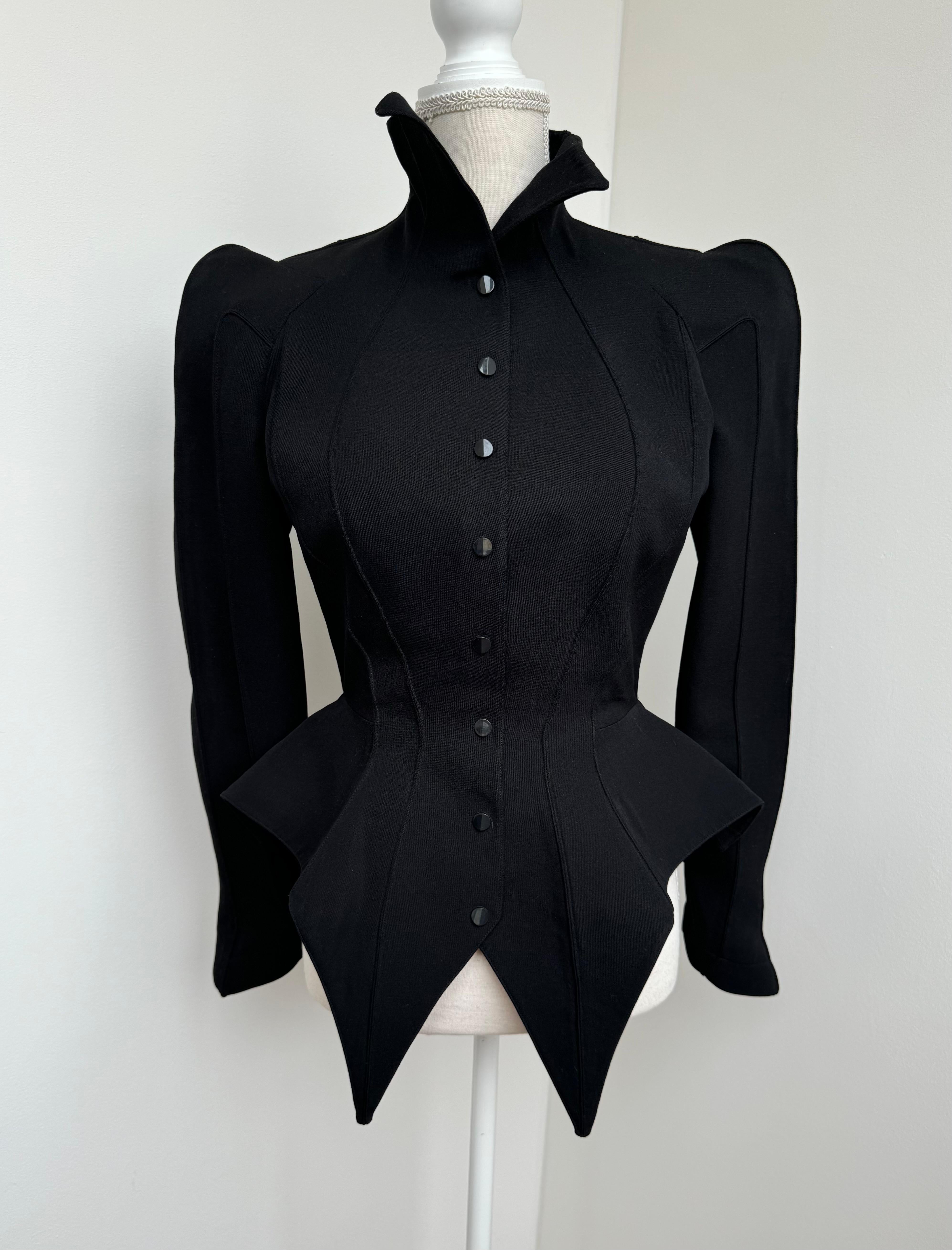 Thierry Mugler Giacca Peplum Nera Les Infernales FW 1988 Tailleur Vampire in vendita 3