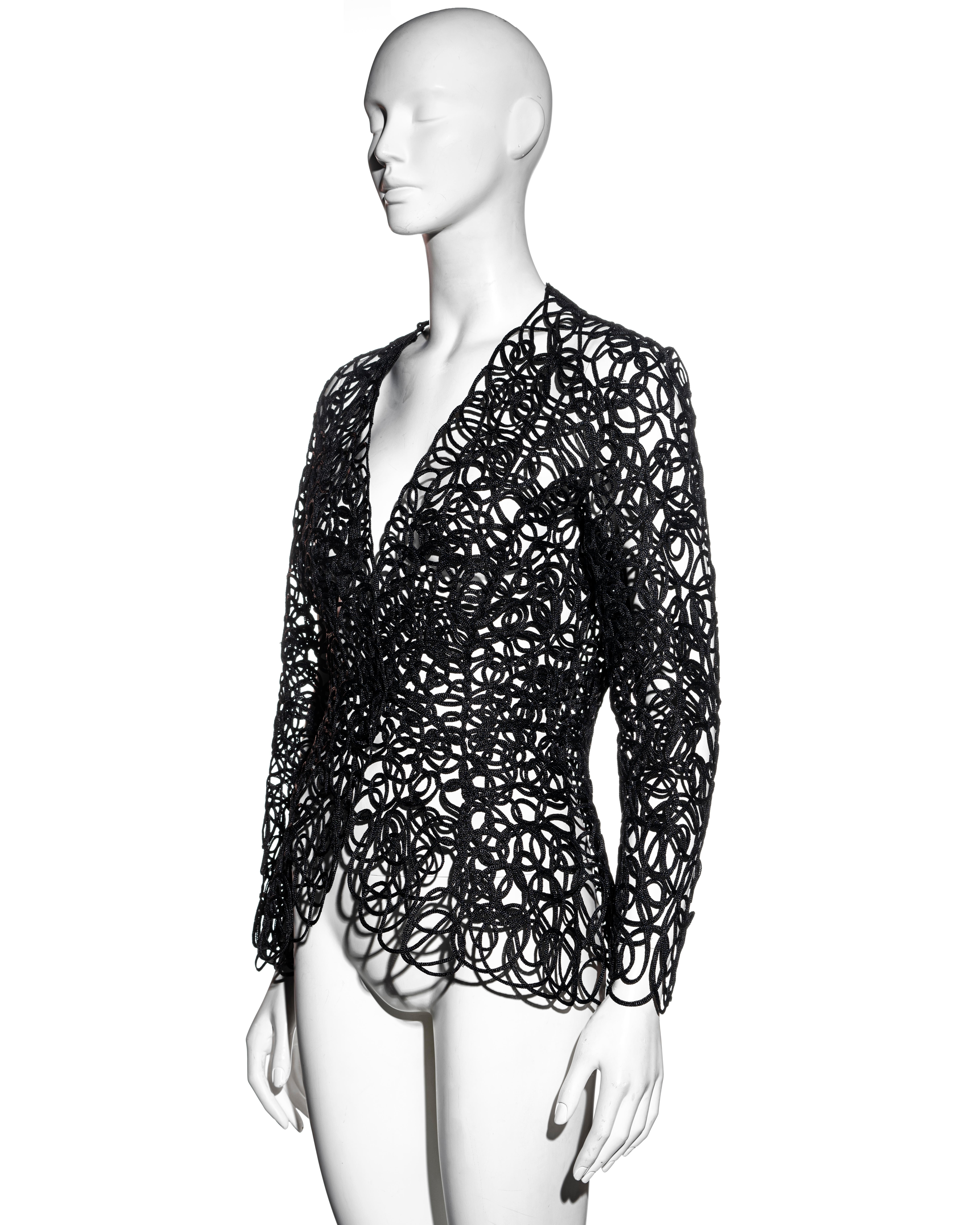 Black Thierry Mugler black raffia lace sculpted jacket, ss 1999 For Sale