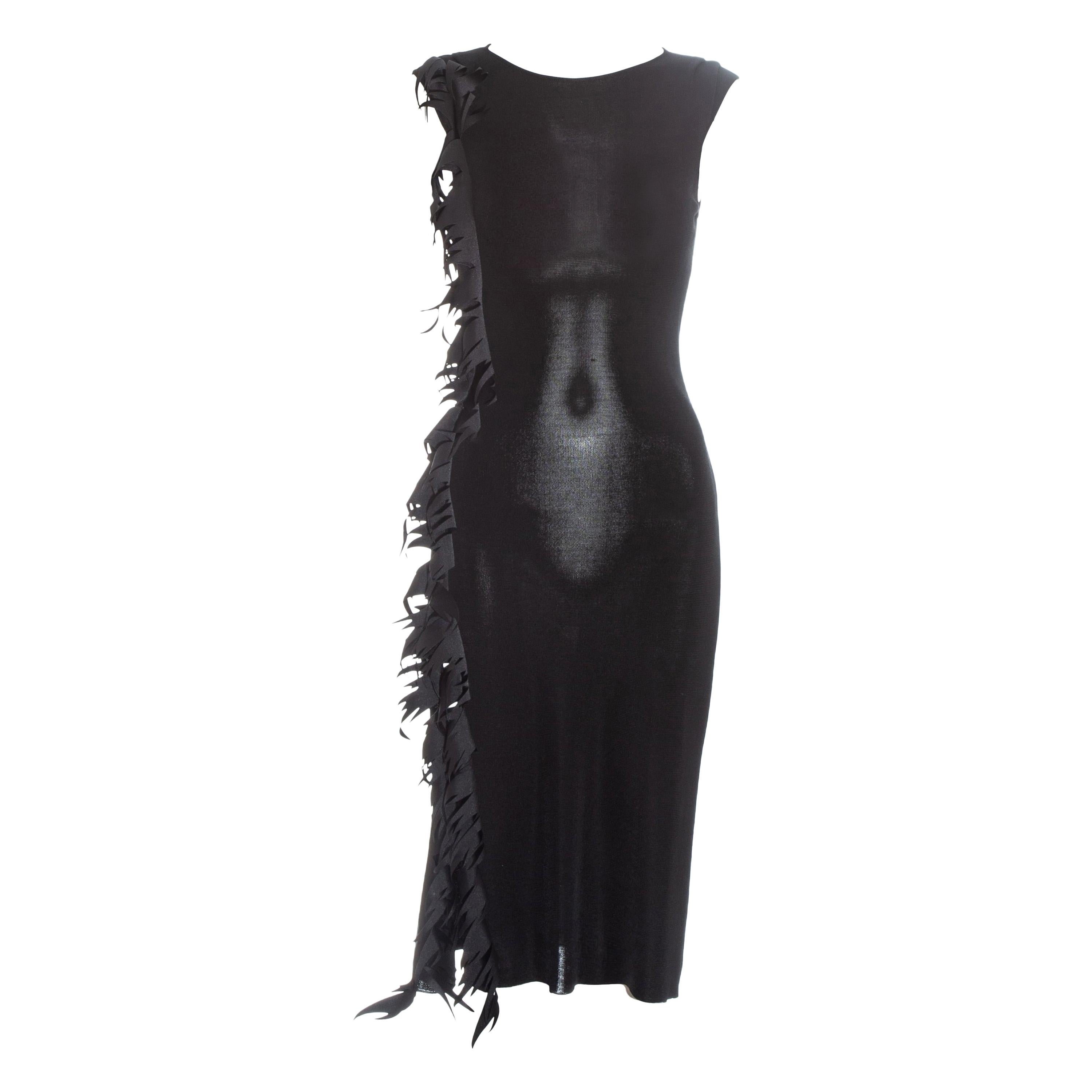 Thierry Mugler black rayon knit flame dress, c. 1990 For Sale