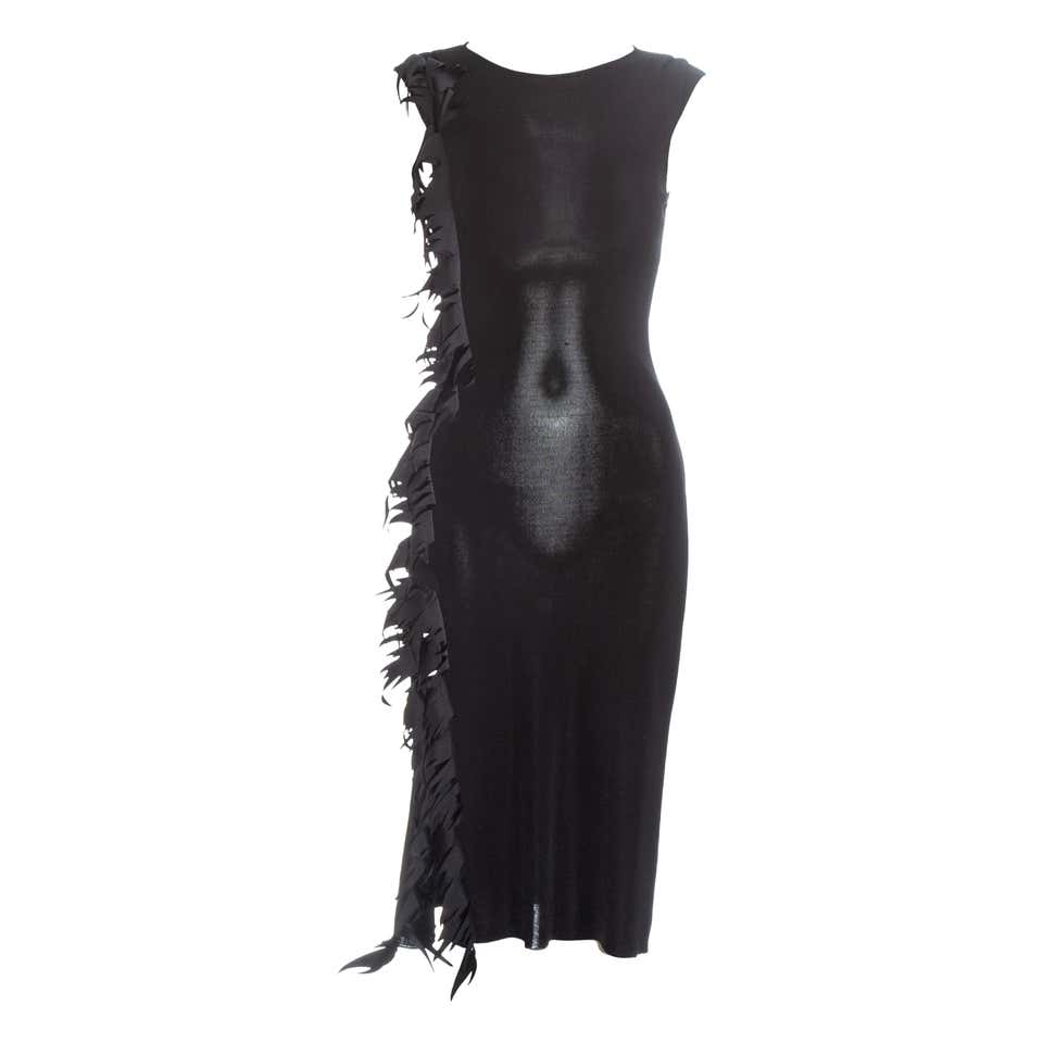 Thierry Mugler black rayon knit flame dress, c. 1990 For Sale at 1stDibs