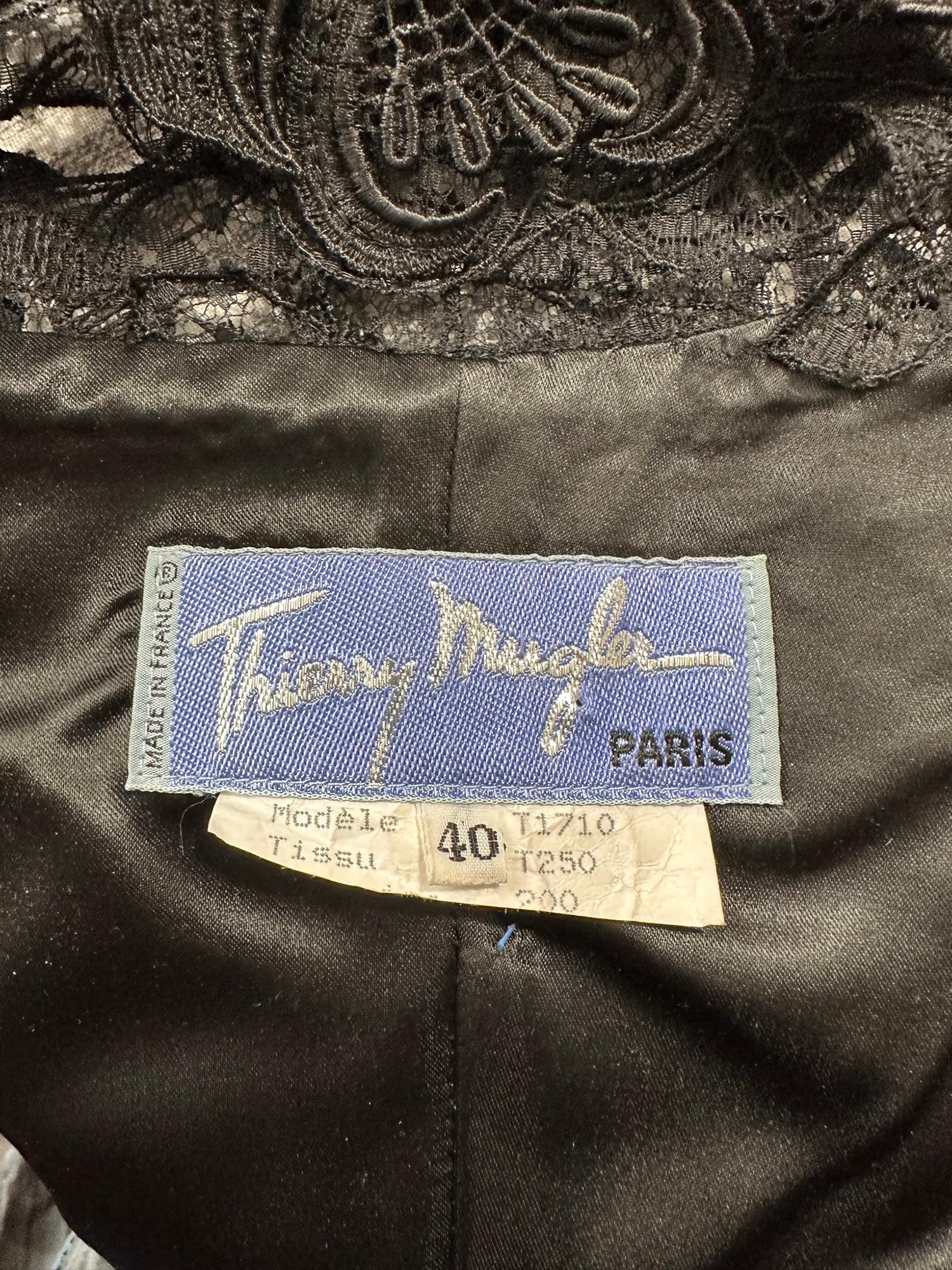 Thierry Mugler Black Roses Lace Yoke Jacket Nip Waist Peplum Hem 1990s 40  8