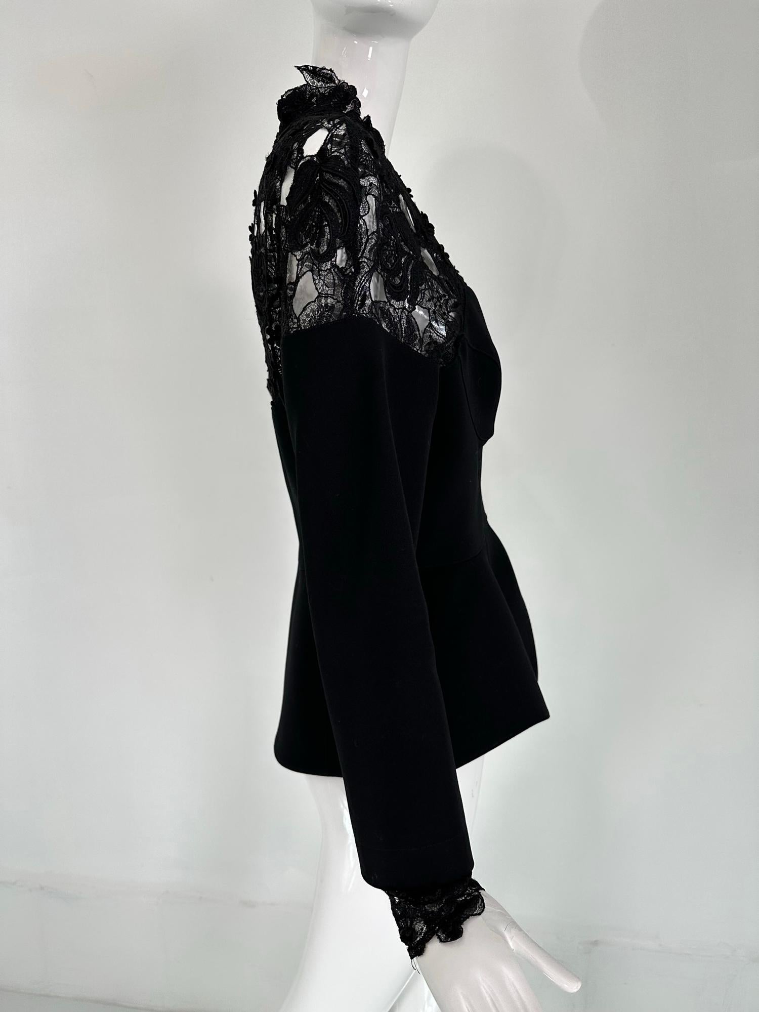 Thierry Mugler Black Roses Lace Yoke Jacket Nip Waist Peplum Hem 1990s 40  3