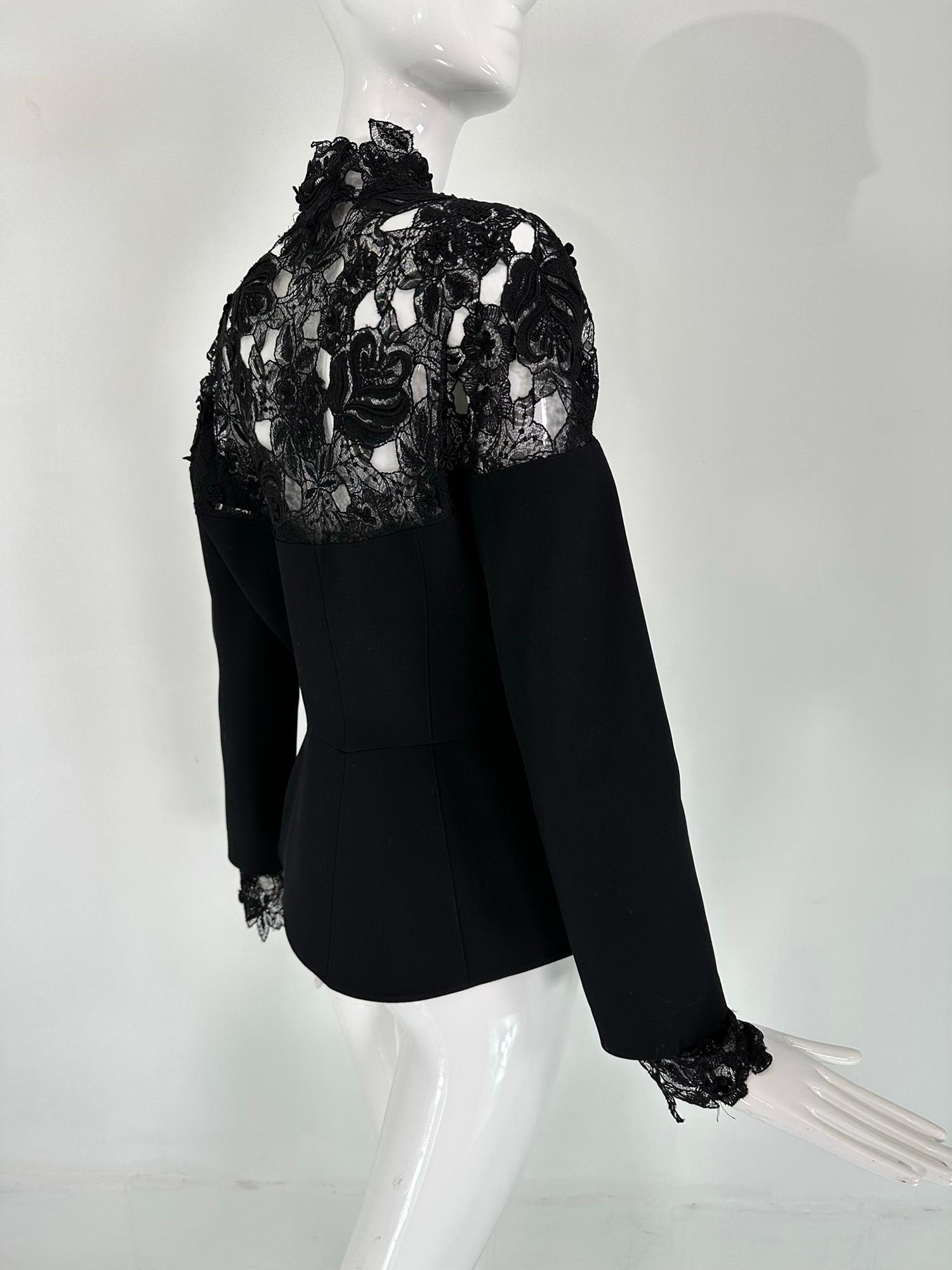 Thierry Mugler Black Roses Lace Yoke Jacket Nip Waist Peplum Hem 1990s 40  4