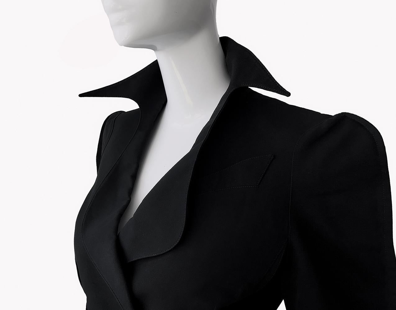 Women's Thierry Mugler Black Sculptural Jacket Dramatic Collar Peplum For Sale