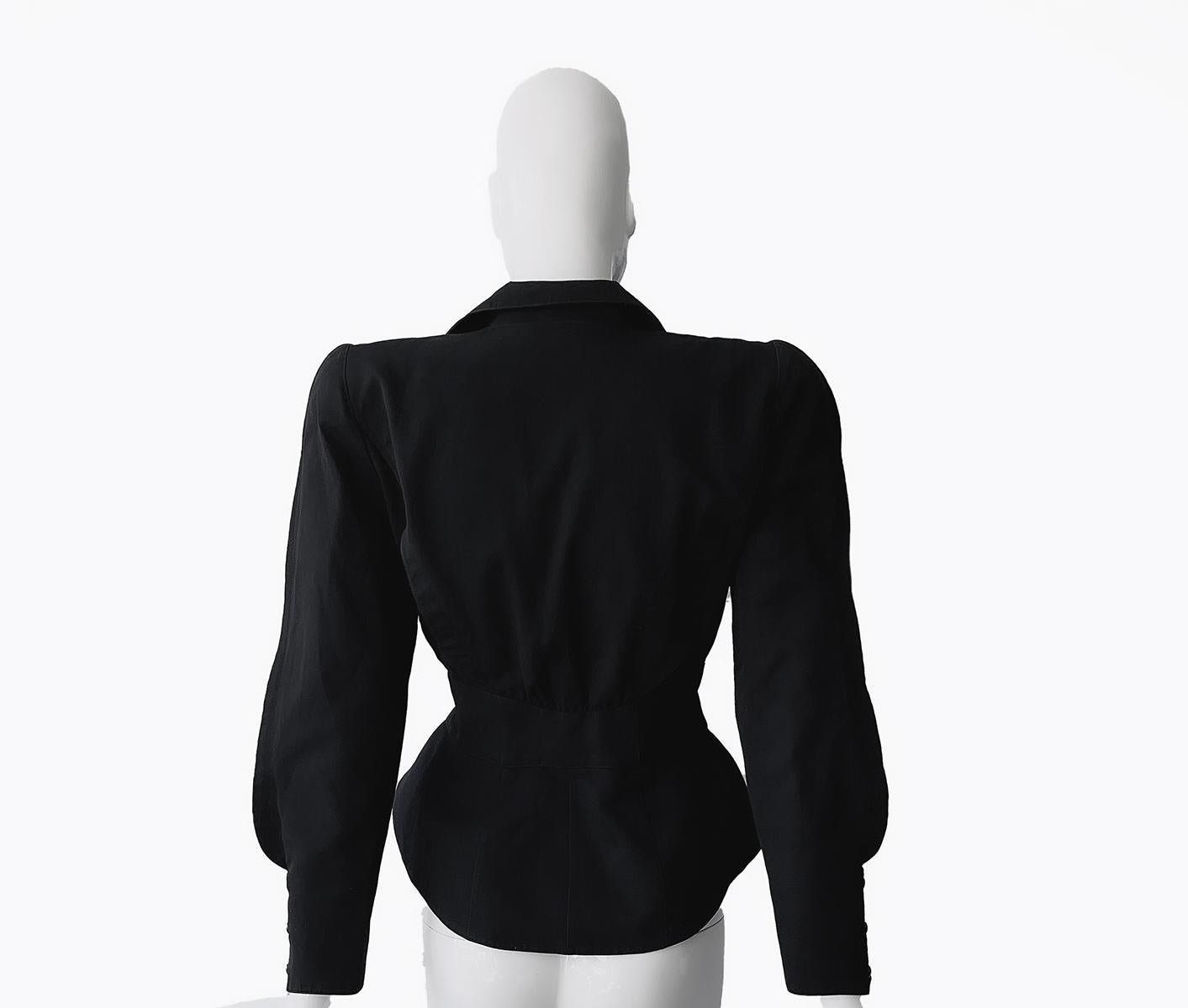 Thierry Mugler Black Sculptural Jacket Dramatic Collar Peplum For Sale 1