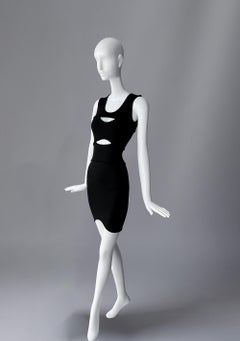 Thierry Mugler – Schwarzes, sexy, figurbetontes Minikleid mit Ausschnitten, skulptural