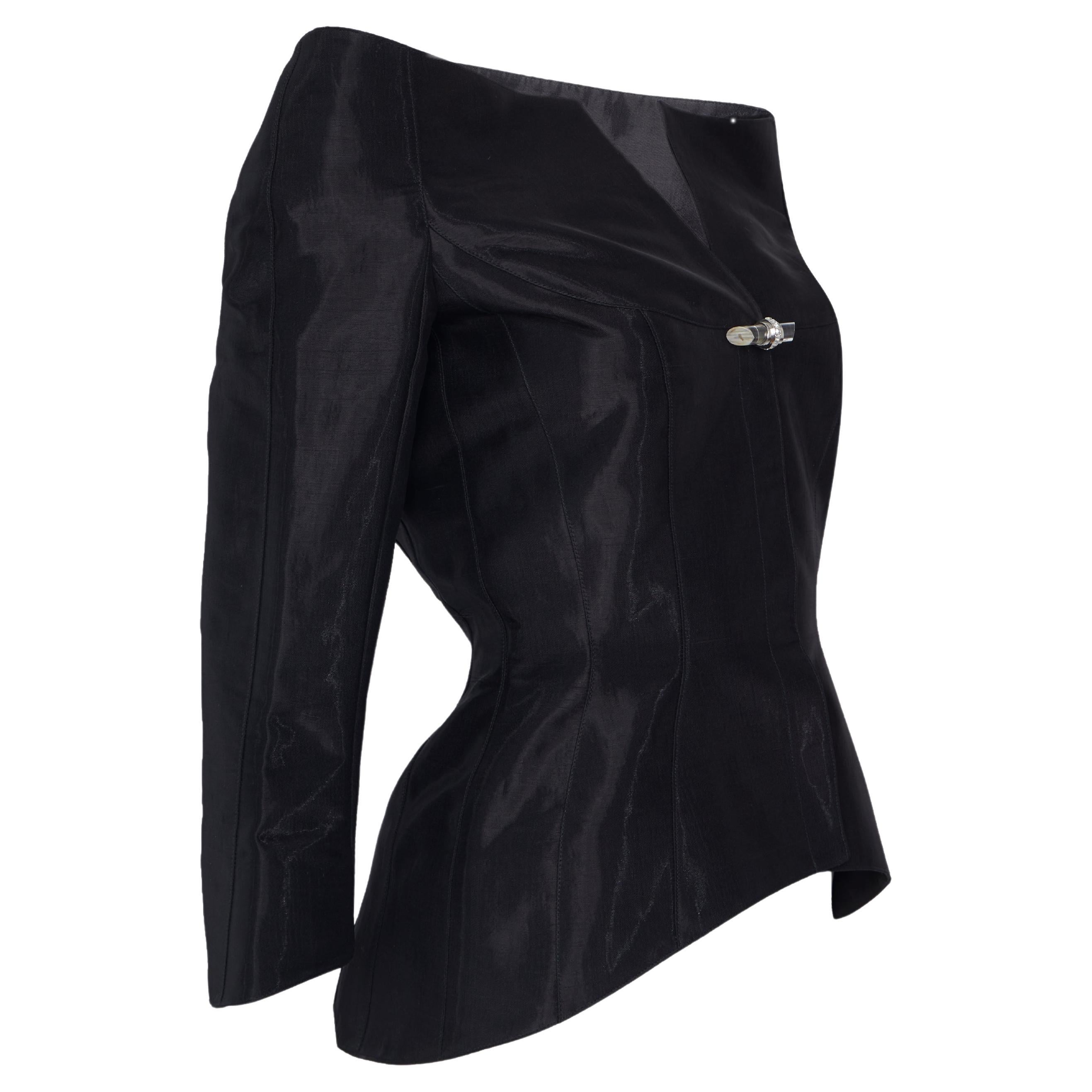 Donna Giacca di seta nera di Thierry Mugler con bottoni in plexiglass, CIRCA 1995-1997 in vendita