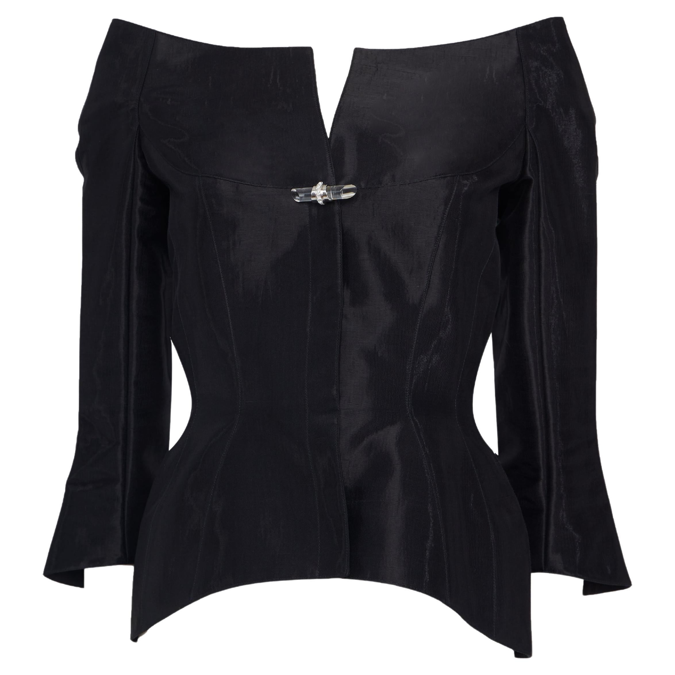 Giacca di seta nera di Thierry Mugler con bottoni in plexiglass, CIRCA 1995-1997 in vendita