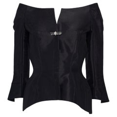 Veste en soie noire avec bouton en plexiglas de Thierry Mugler, Circa 1995-1997