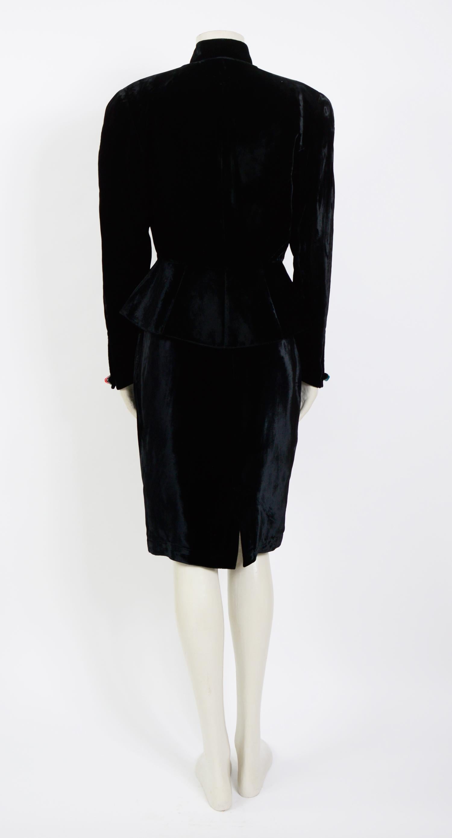 Vintage 1980s Thierry Mugler black silk velvet suit 2