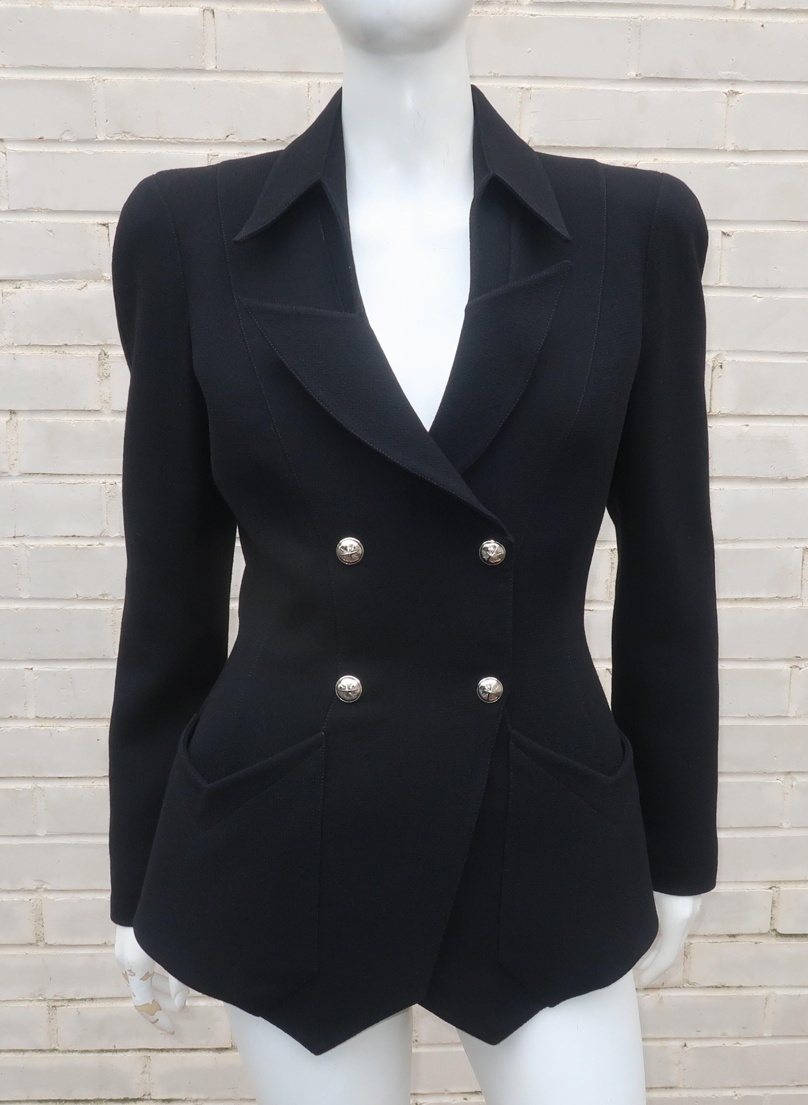 Thierry Mugler Black Skirt Suit With Star Buttons 4