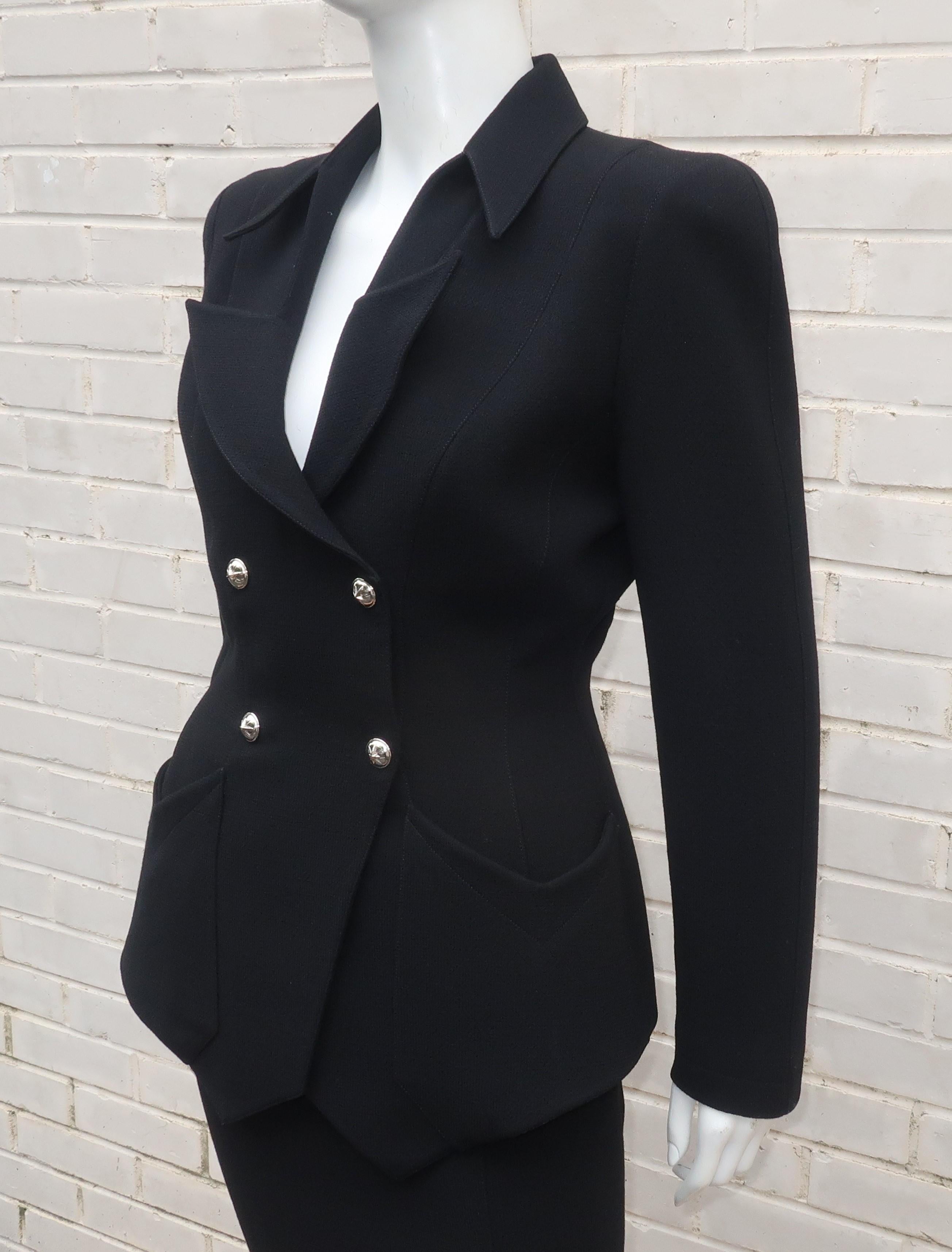 Thierry Mugler Black Skirt Suit With Star Buttons 1