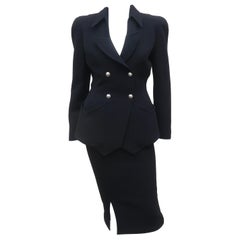 Retro Thierry Mugler Black Skirt Suit With Star Buttons