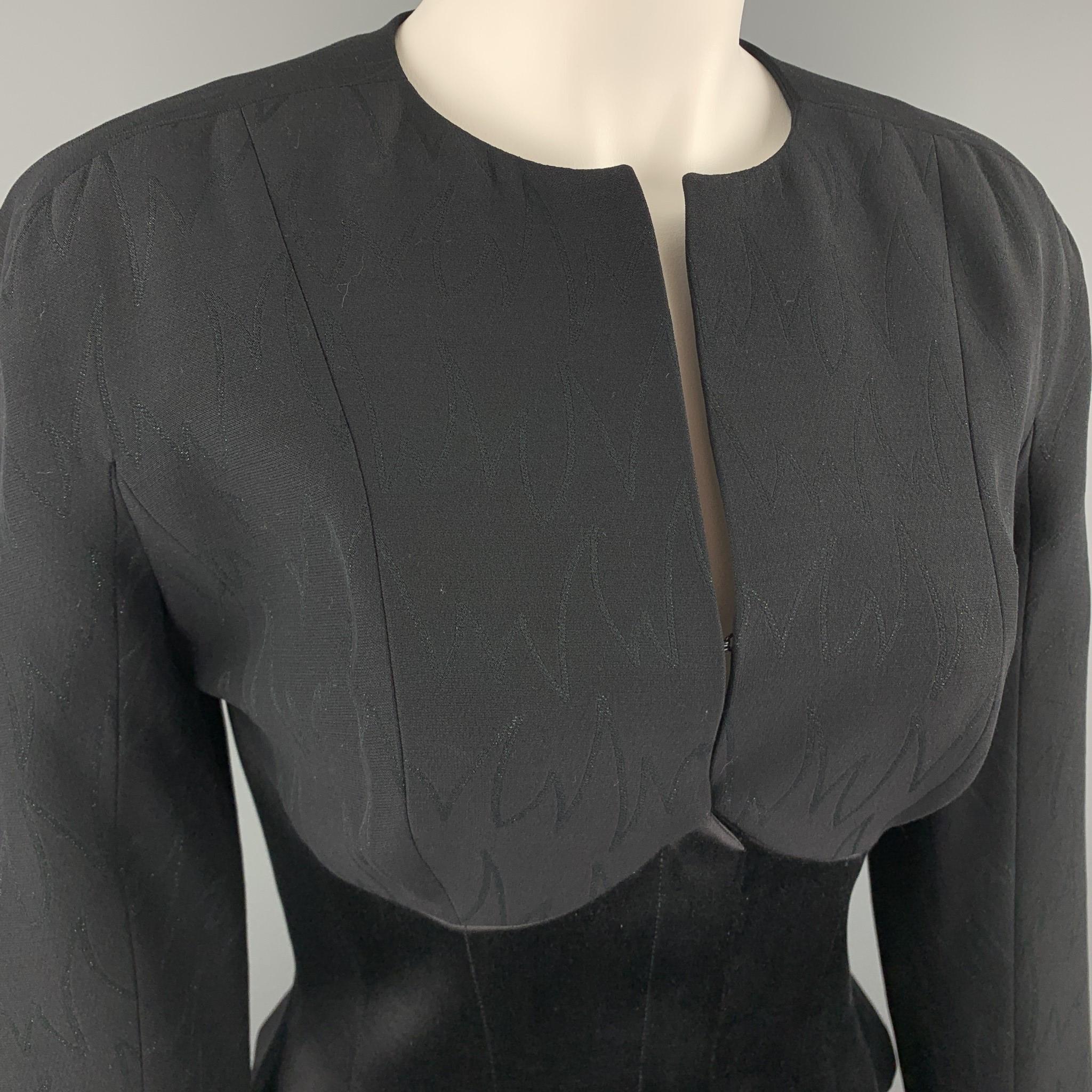 THIERRY MUGLER Black Sparkle Textured Wool Silk Corset Long Sleeve Dress In Good Condition In San Francisco, CA