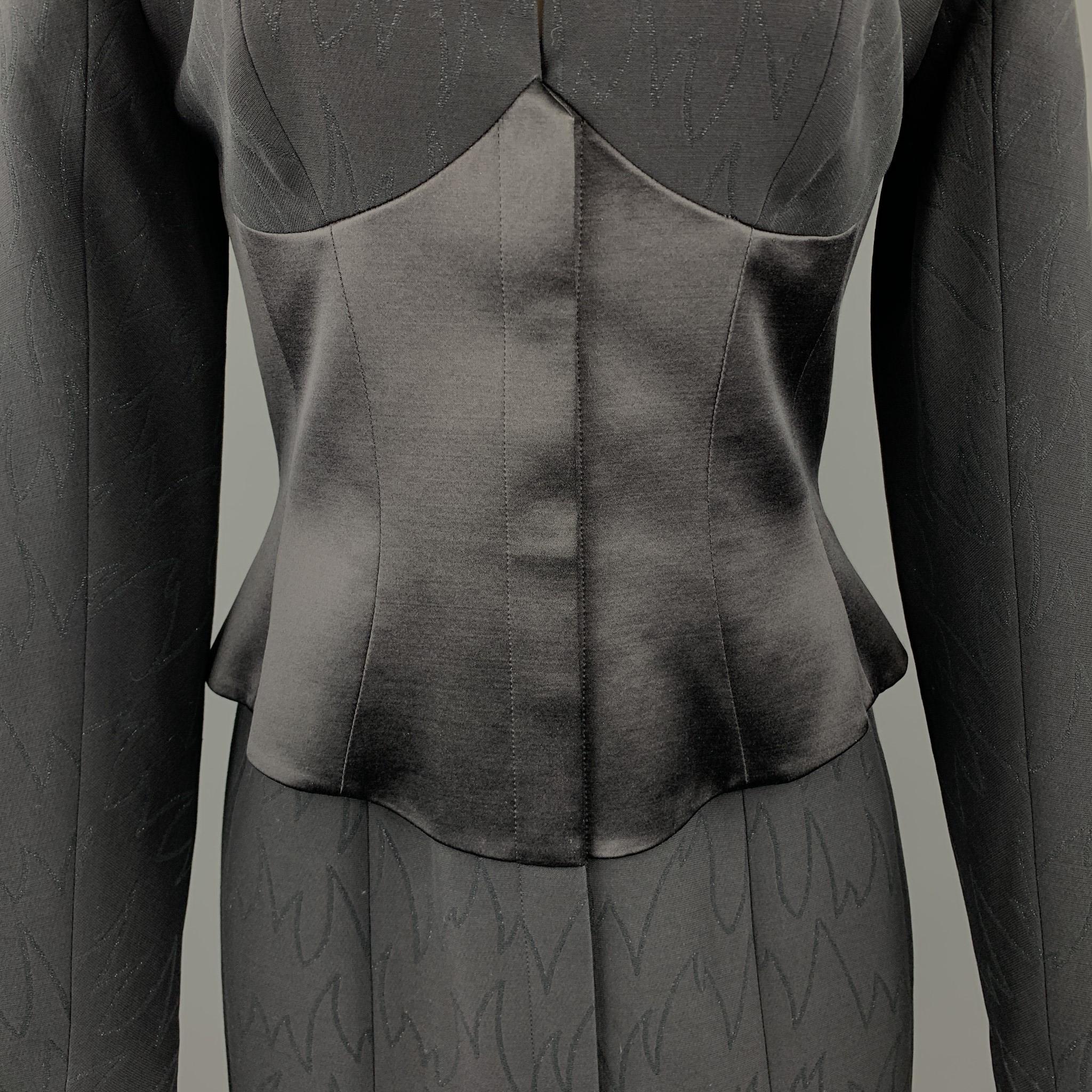 Women's THIERRY MUGLER Black Sparkle Textured Wool Silk Corset Long Sleeve Dress