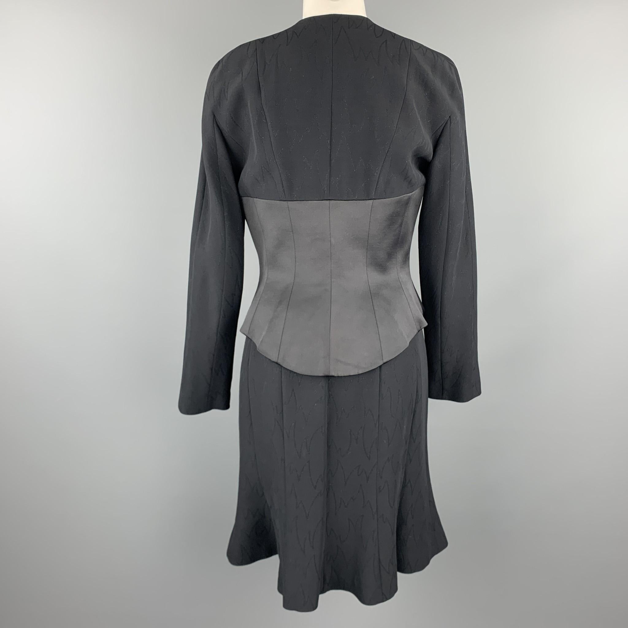 THIERRY MUGLER Black Sparkle Textured Wool Silk Corset Long Sleeve Dress 1