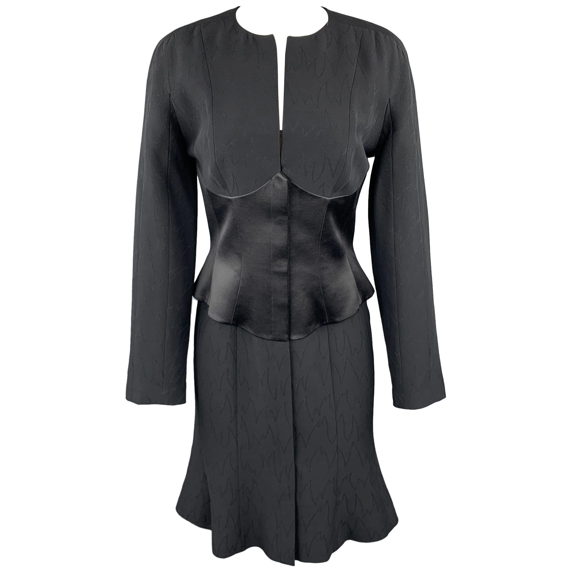 THIERRY MUGLER Black Sparkle Textured Wool Silk Corset Long Sleeve Dress