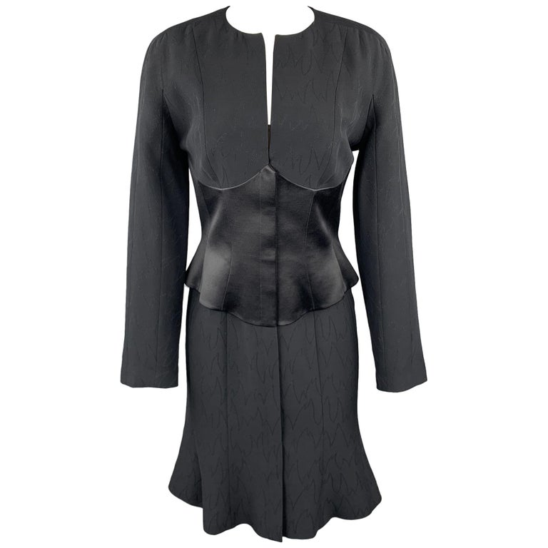 THIERRY MUGLER Black Sparkle Textured Wool Silk Corset Long Sleeve ...