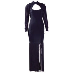 Thierry Mugler black stretch jersey long fringe dress, 1980s