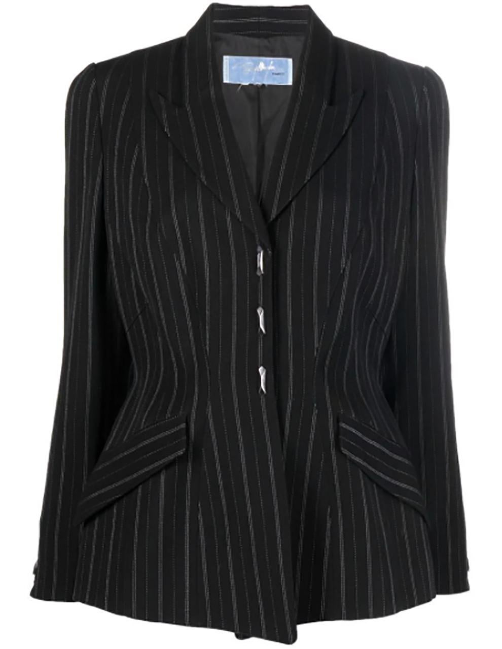Giacca e gonna di Thierry Mugler a strisce nere 1