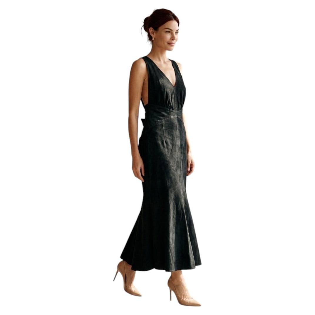 Thierry Mugler Black Suede Open-Back Mermaid Halter Gown, circa 1983–85 For Sale