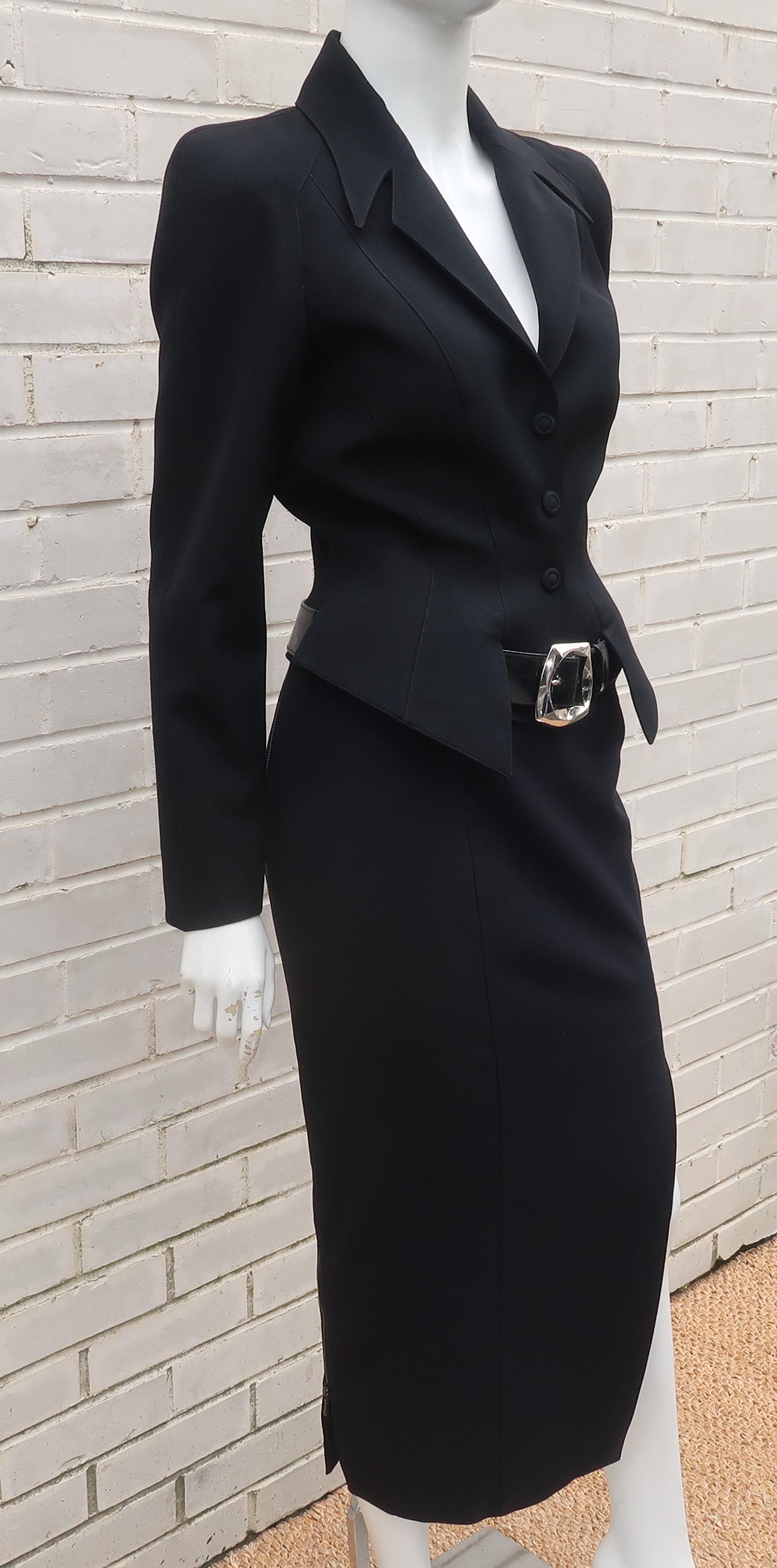 Women's Thierry Mugler Black Suit With Belt, 1990's