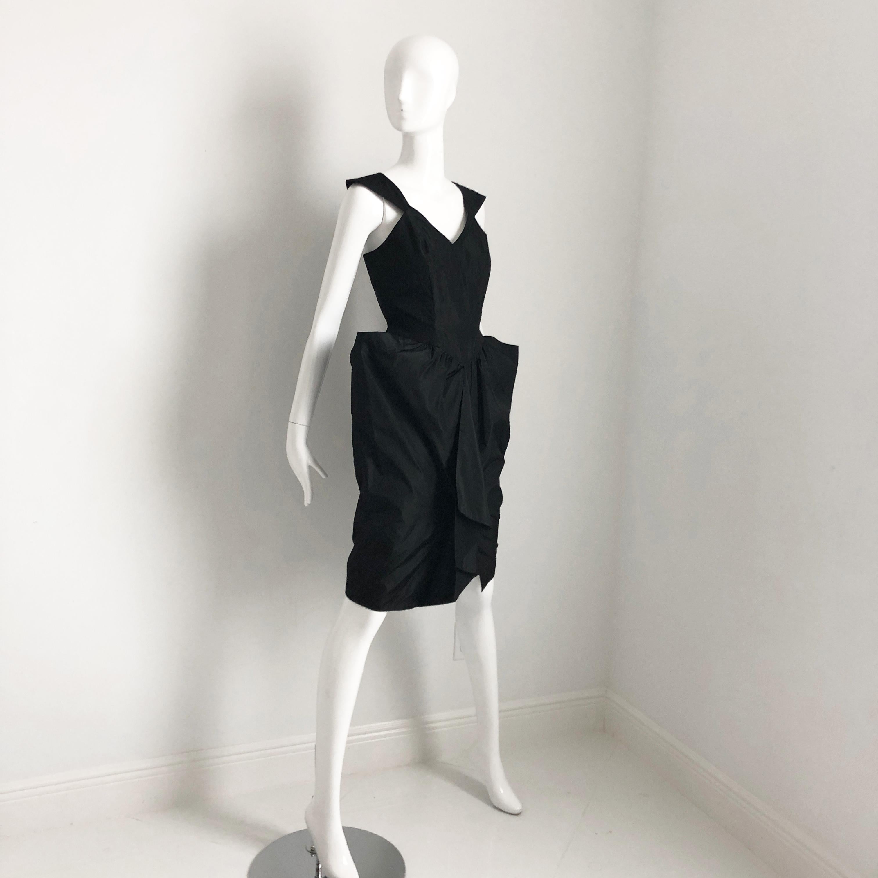 Thierry Mugler Black Taffeta Cocktail Dress Sculptural Silhouette Vintage Sz 9  5