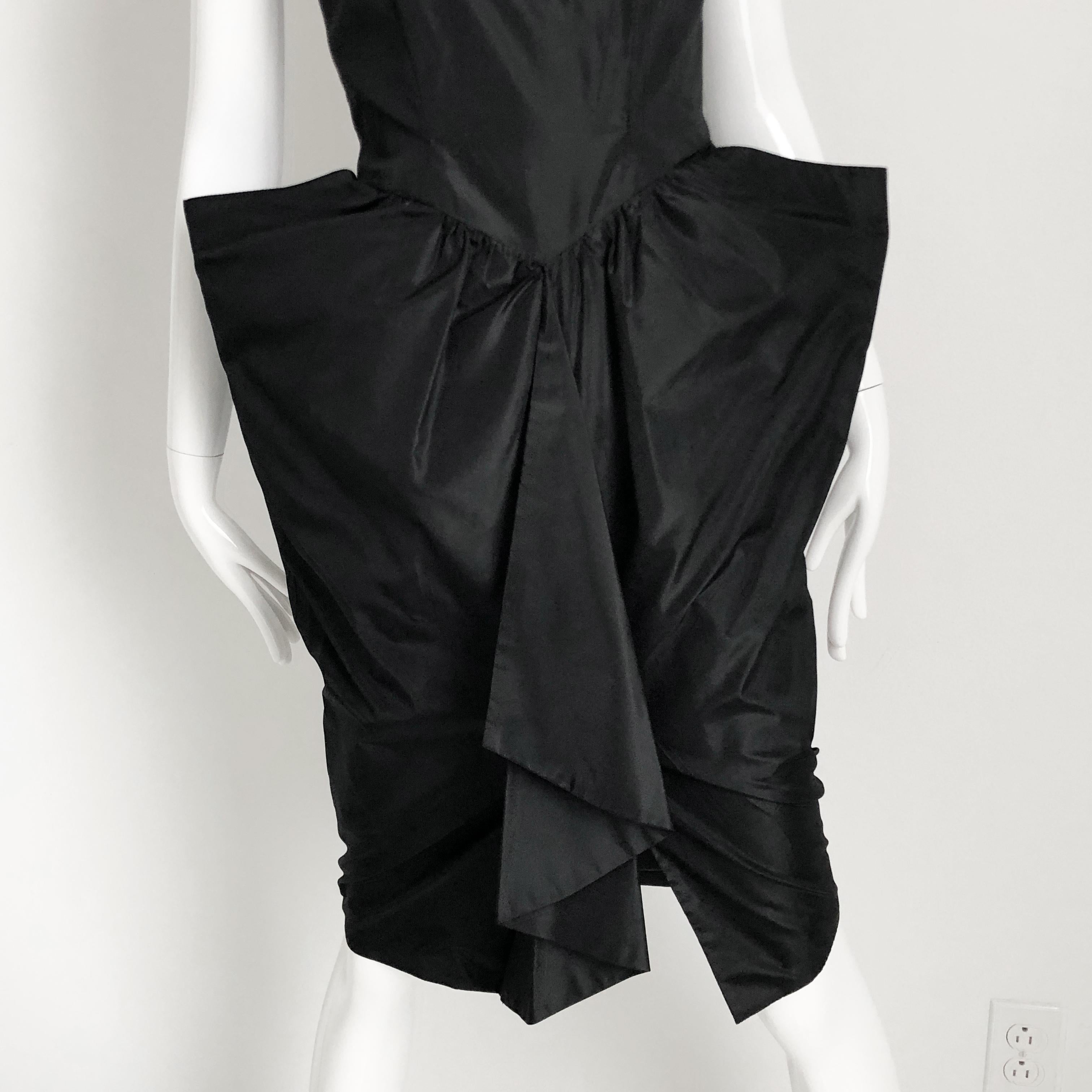 Thierry Mugler Black Taffeta Cocktail Dress Sculptural Silhouette Vintage Sz 9  6