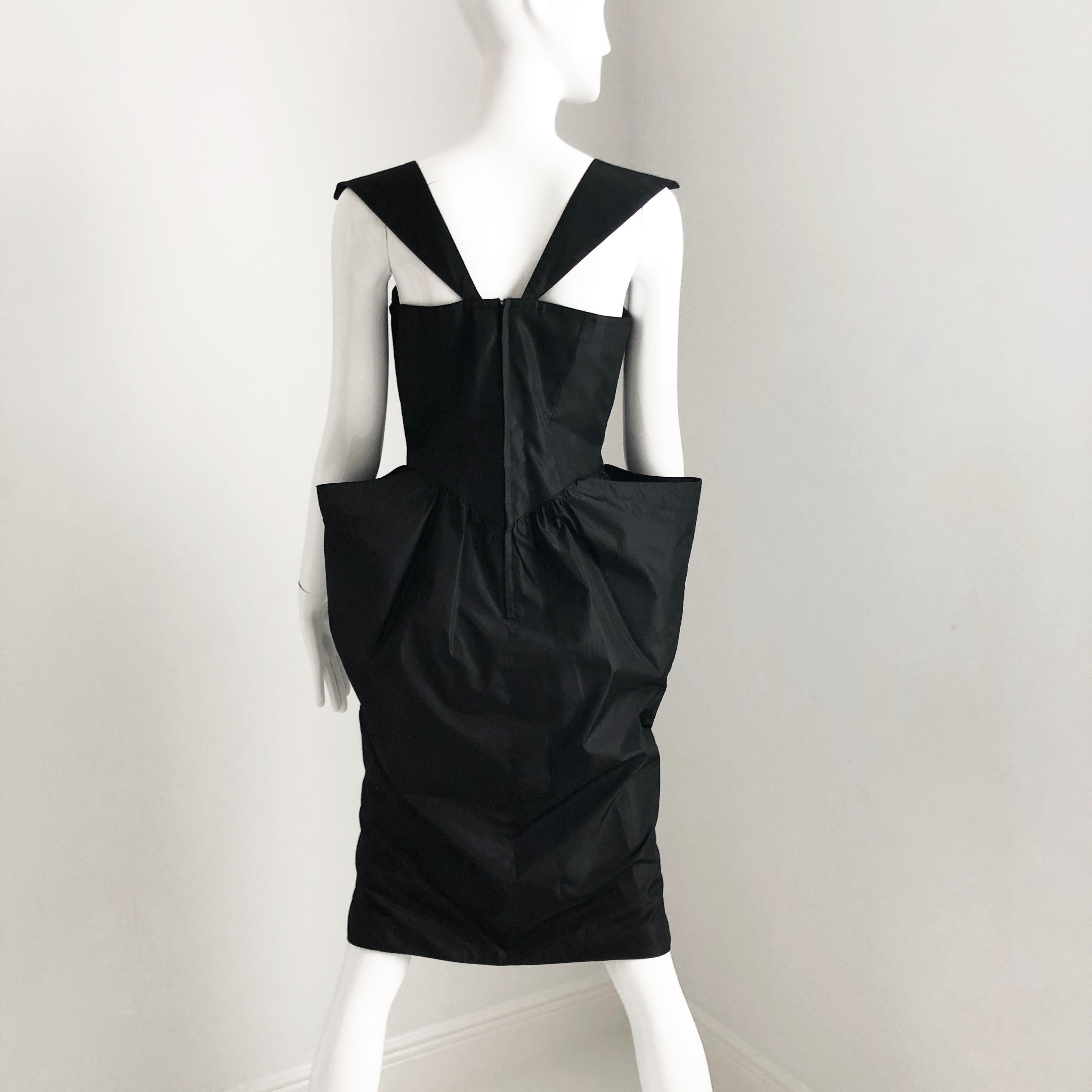 Thierry Mugler Black Taffeta Cocktail Dress Sculptural Silhouette Vintage Sz 9  3