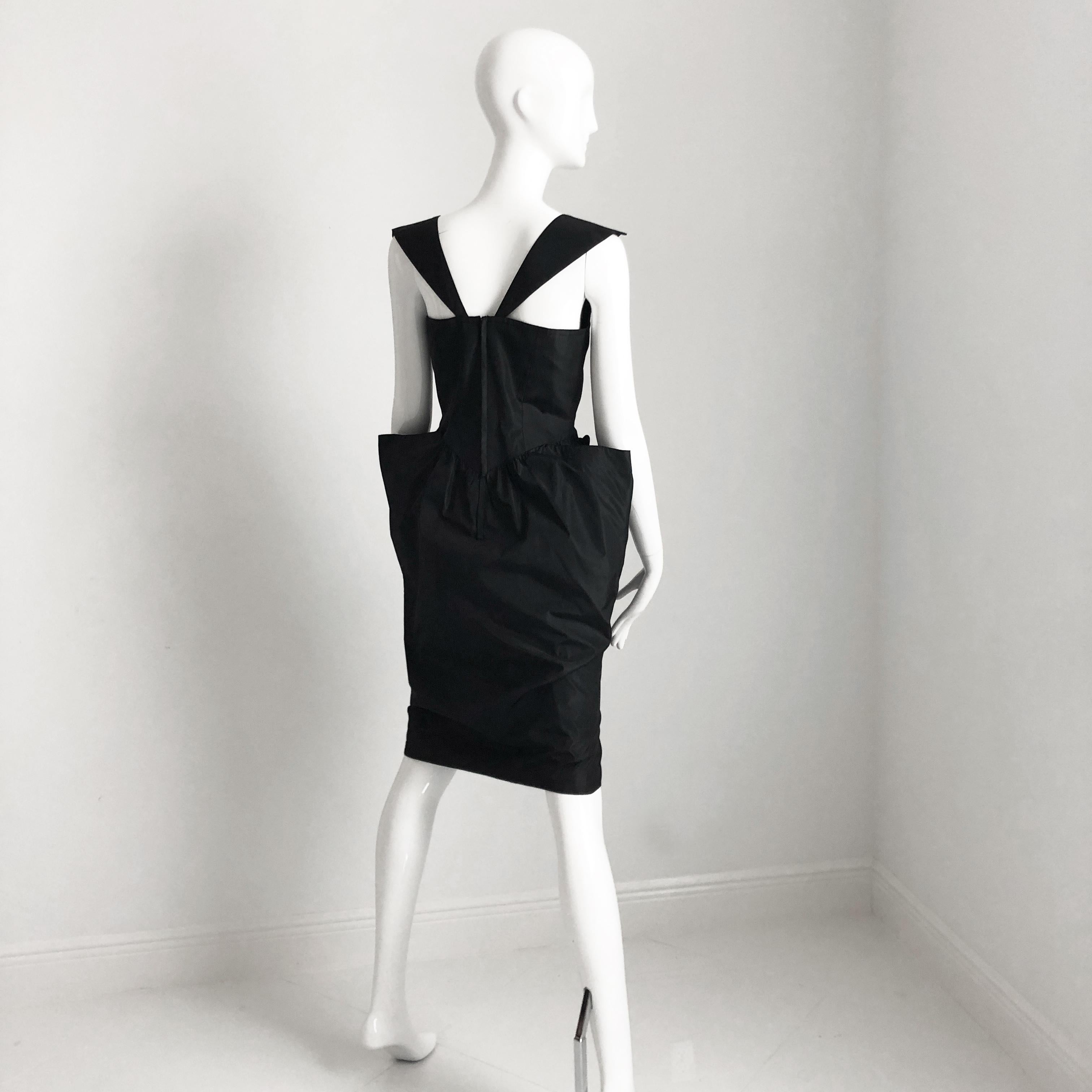 Thierry Mugler Black Taffeta Cocktail Dress Sculptural Silhouette Vintage Sz 9  4