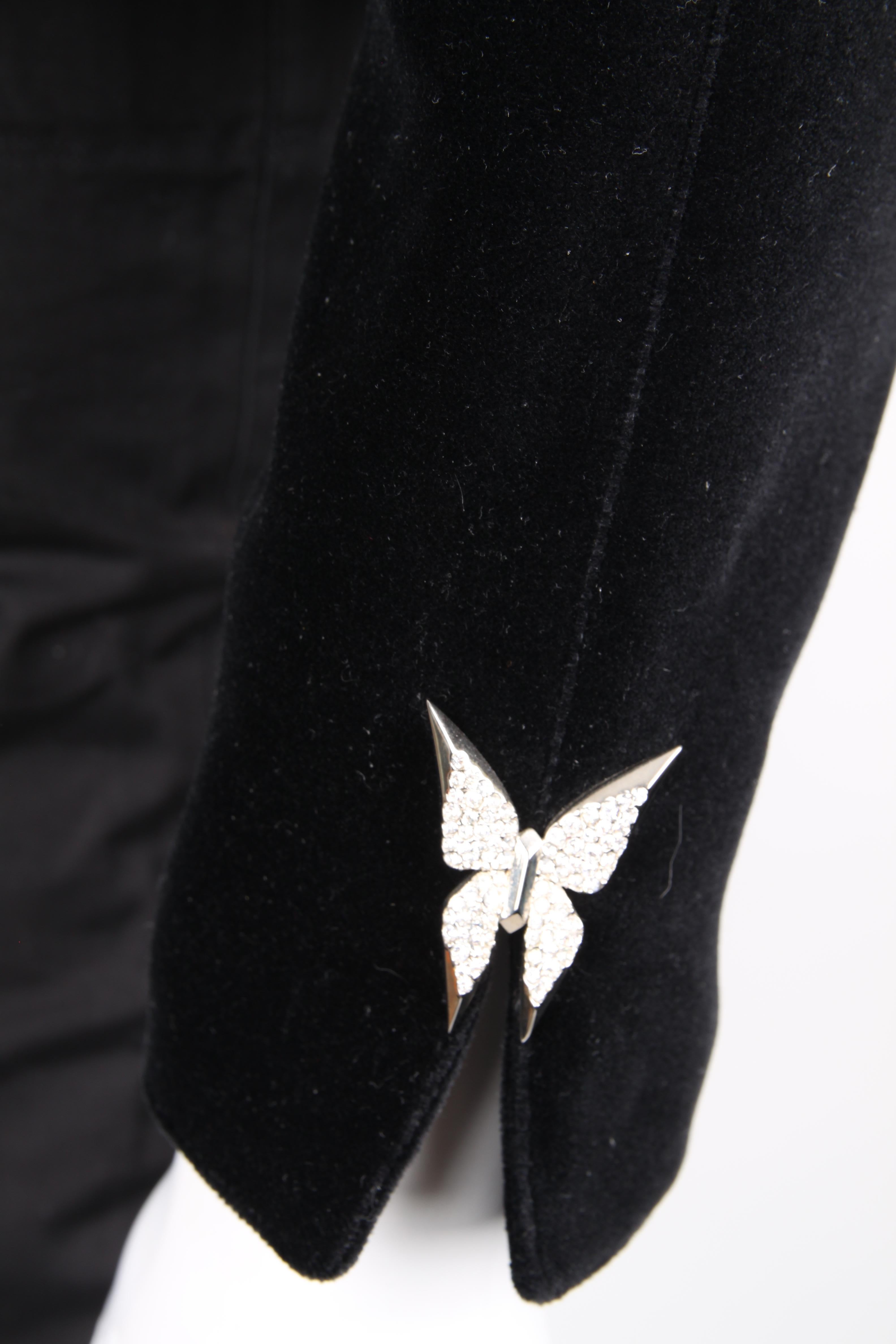 Thierry Mugler Black Velvet Rhinestone Crystal Butterfly Long Sleeve Jacket For Sale 1