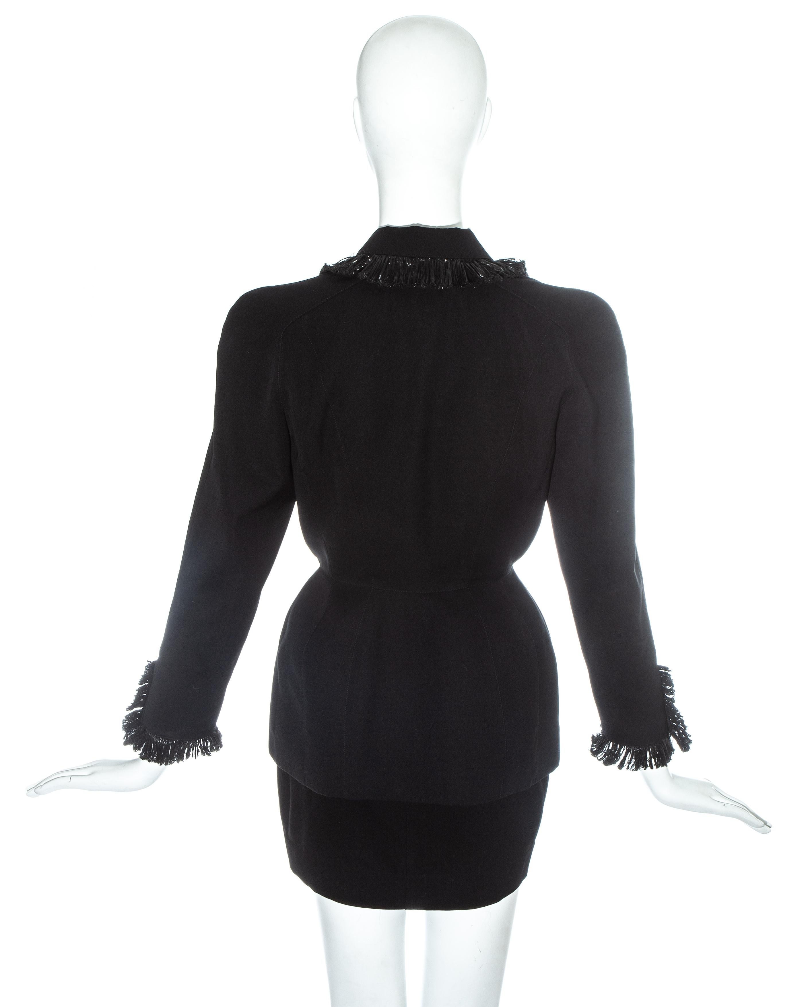 Black Thierry Mugler black wool and raffia mini skirt suit, ss 1995