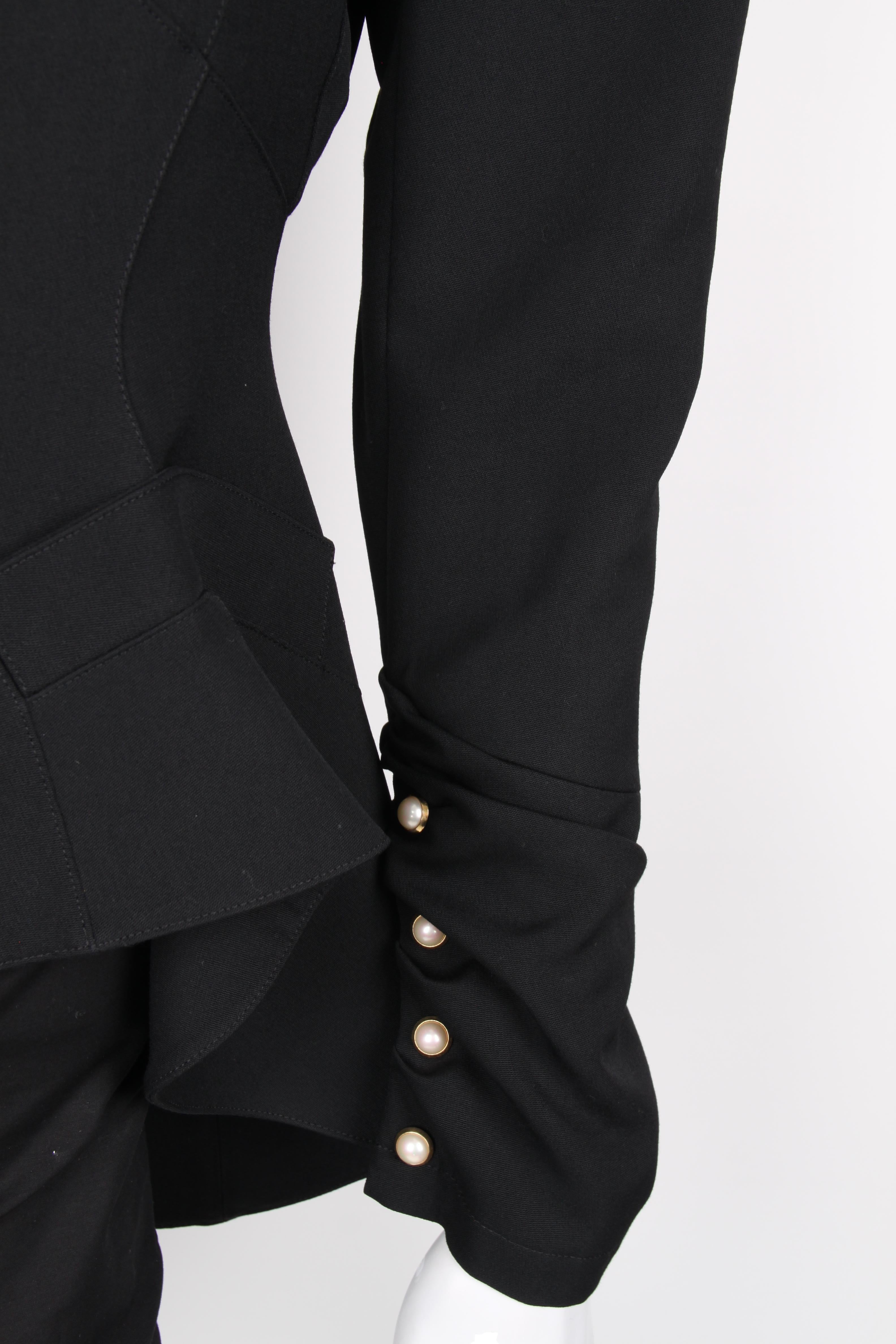 Women's or Men's Thierry Mugler Black Wool Asymmetric Pearl Button Blazer For Sale