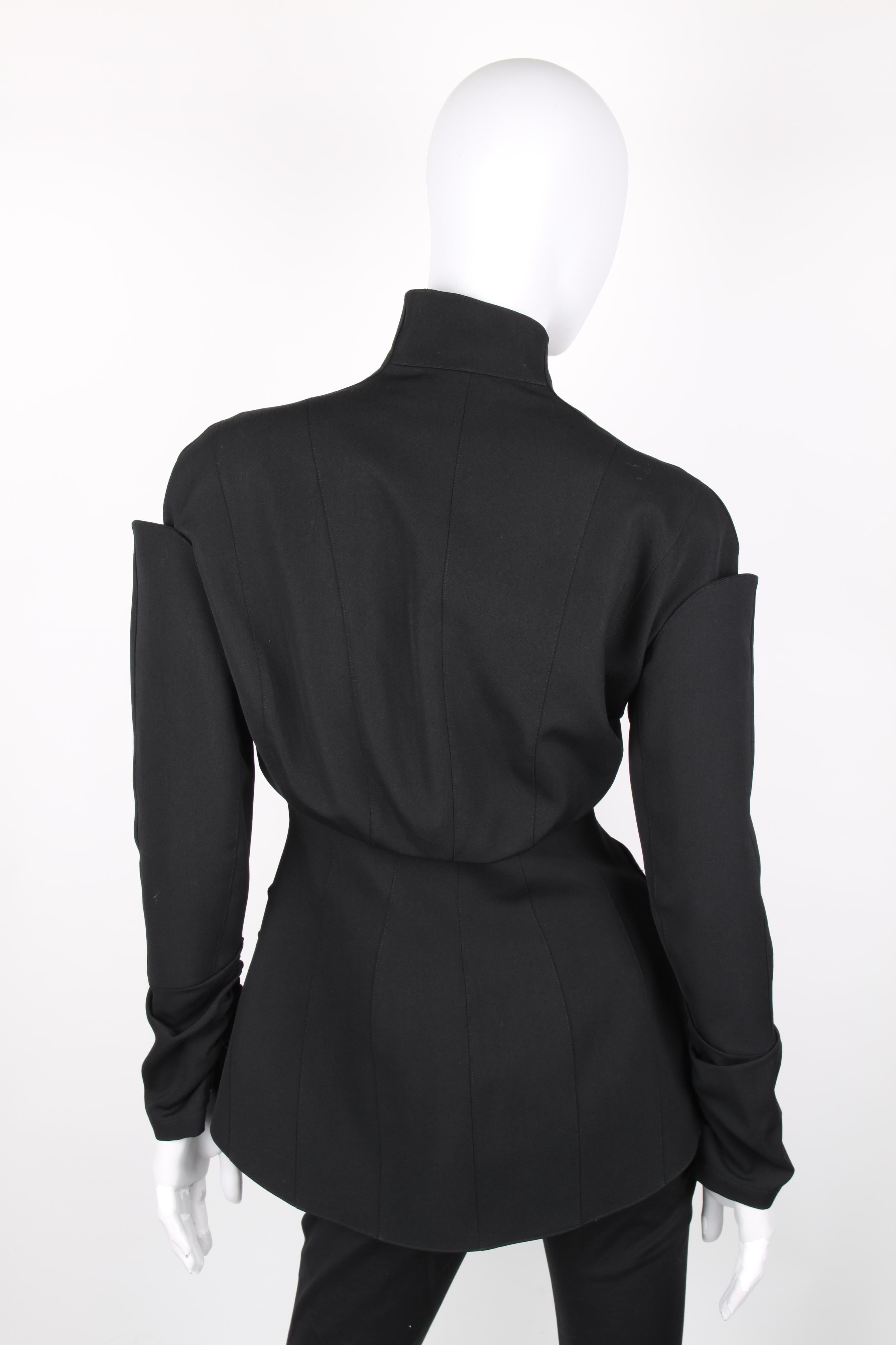 Thierry Mugler Black Wool Asymmetric Pearl Button Blazer For Sale 2