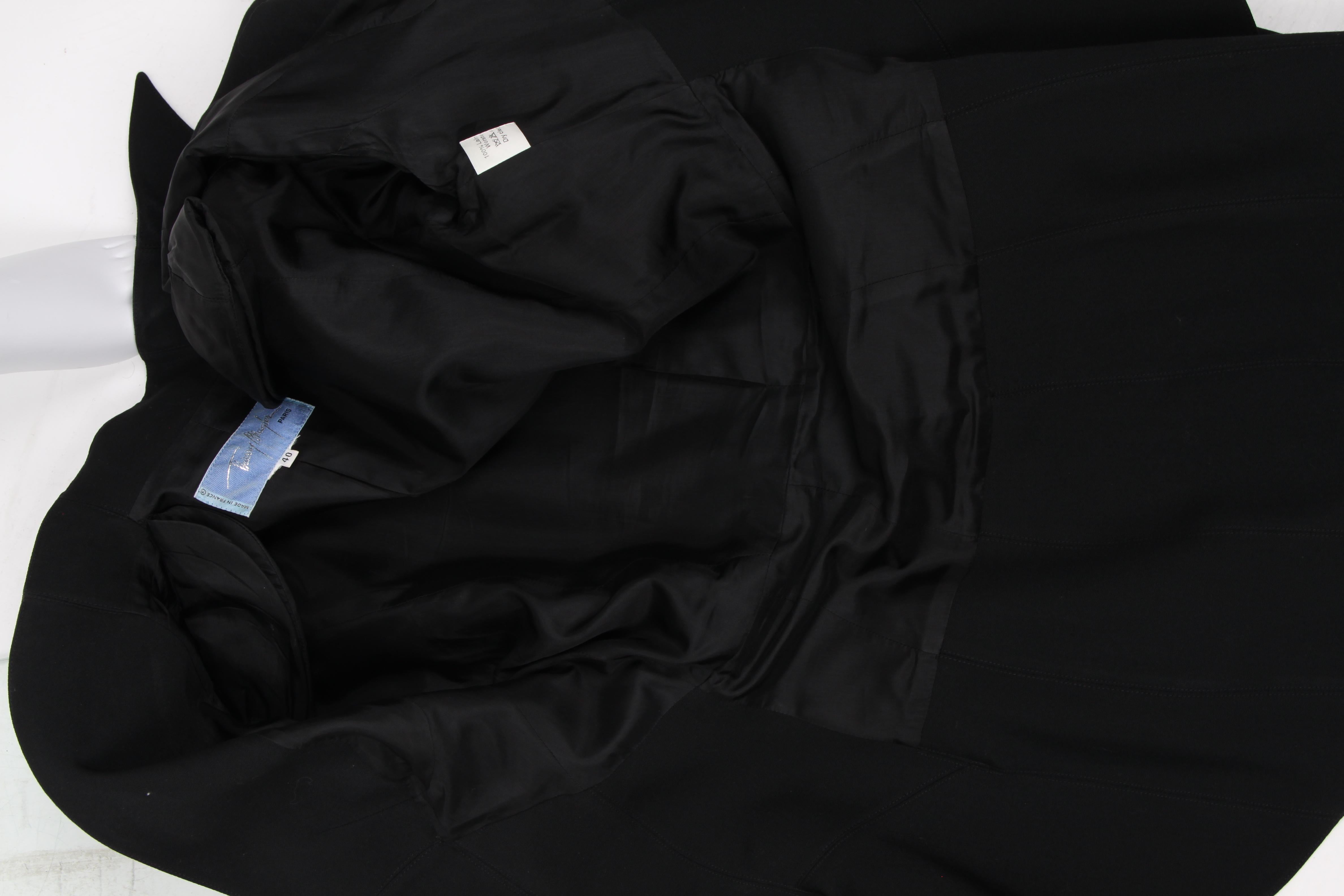 Thierry Mugler Black Wool Asymmetric Pearl Button Blazer For Sale 3