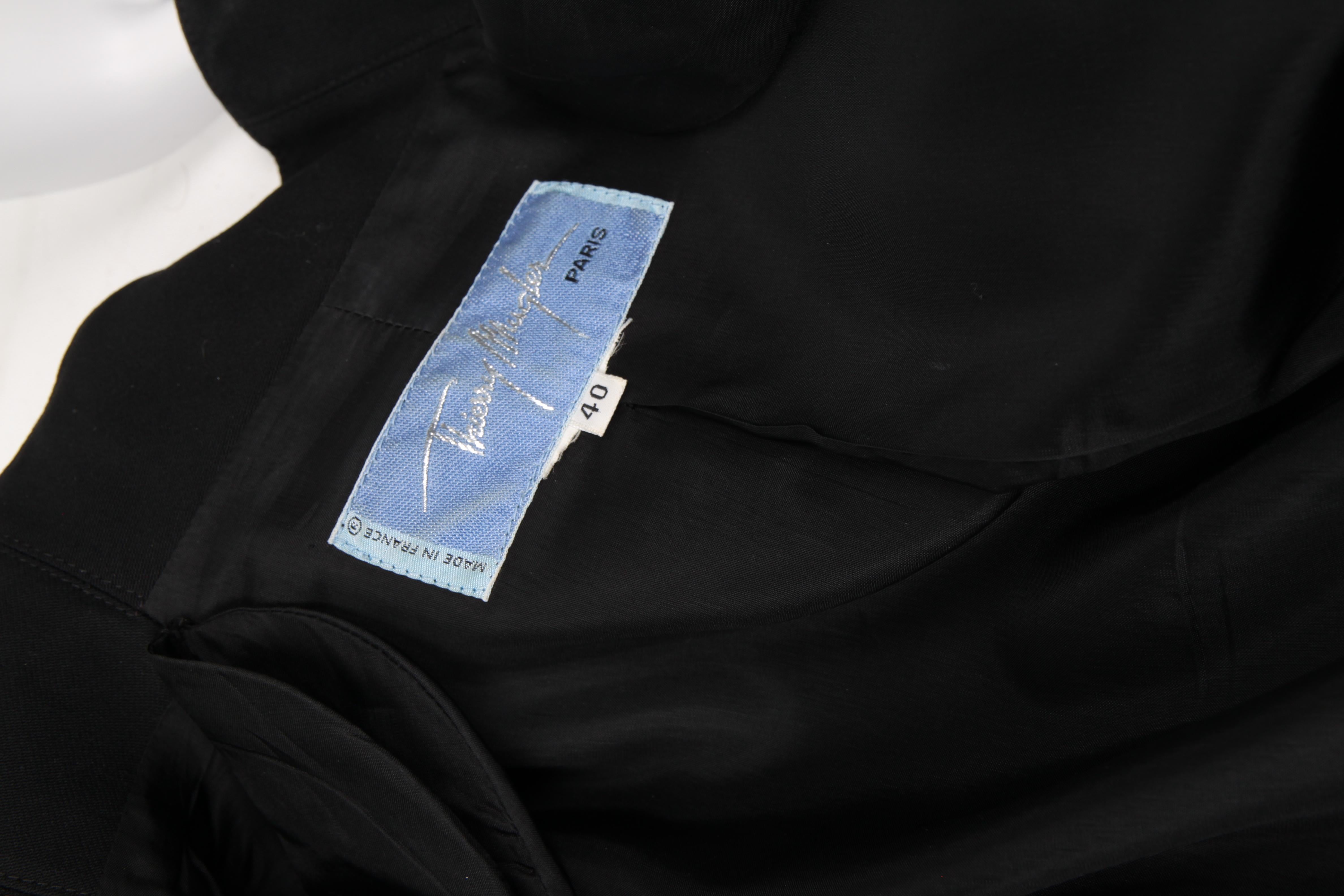 Thierry Mugler Black Wool Asymmetric Pearl Button Blazer For Sale 4