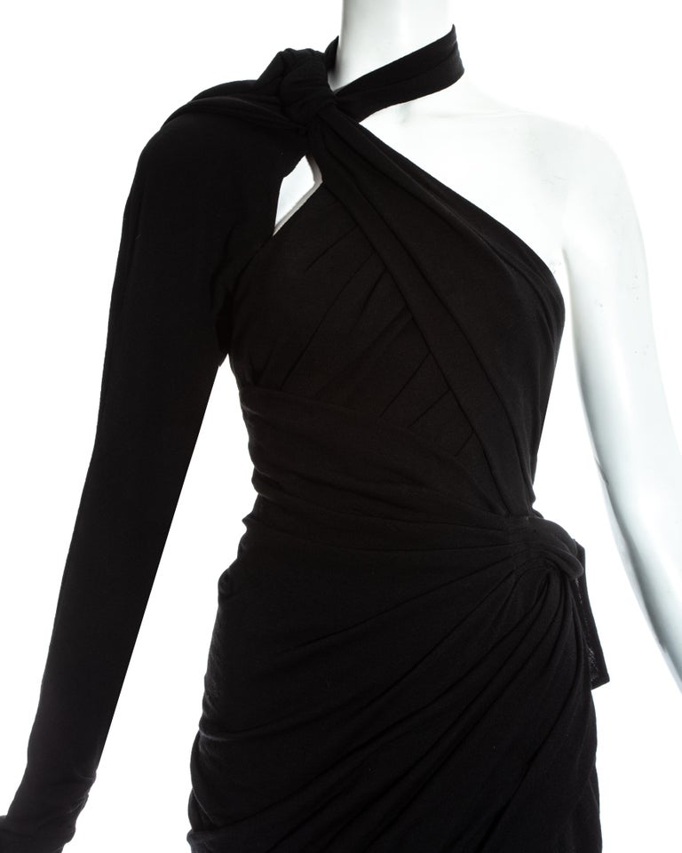 Thierry Mugler black wool one sleeve corseted trained evening dress, c ...