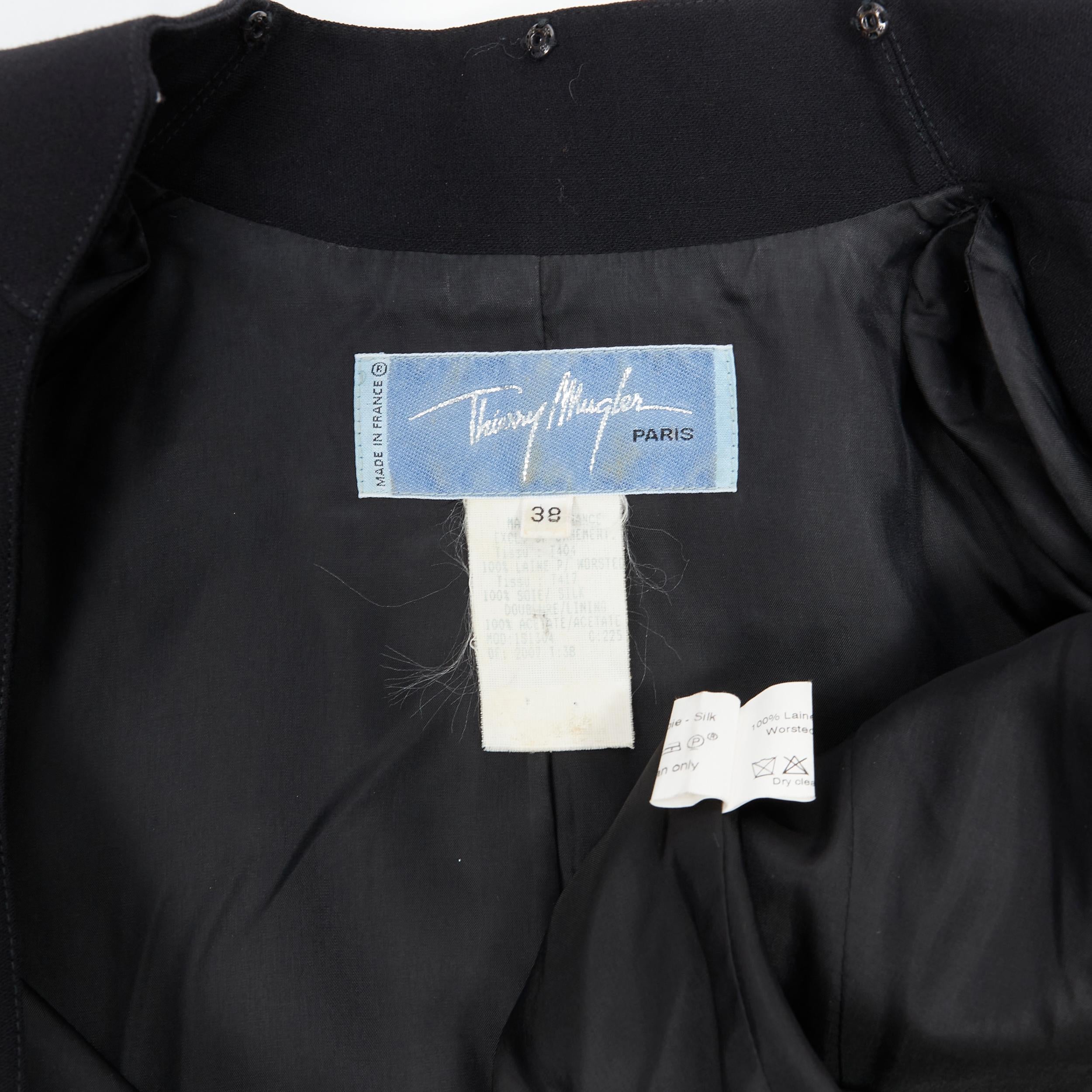 THIERRY MUGLER black wool peak shoulder fitted peplum blazer jacket FR38 S 6