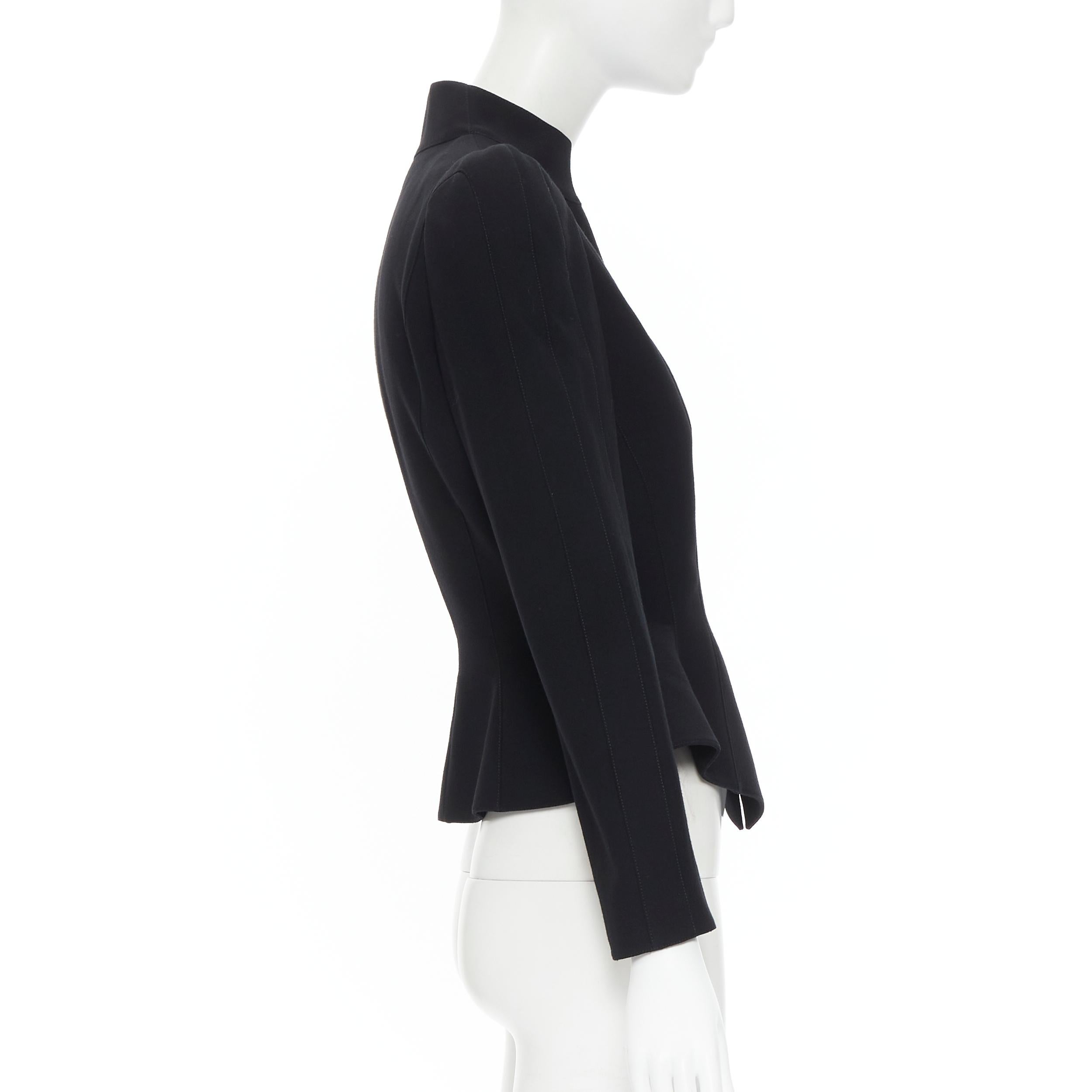 THIERRY MUGLER black wool peak shoulder fitted peplum blazer jacket FR38 S In Excellent Condition In Hong Kong, NT