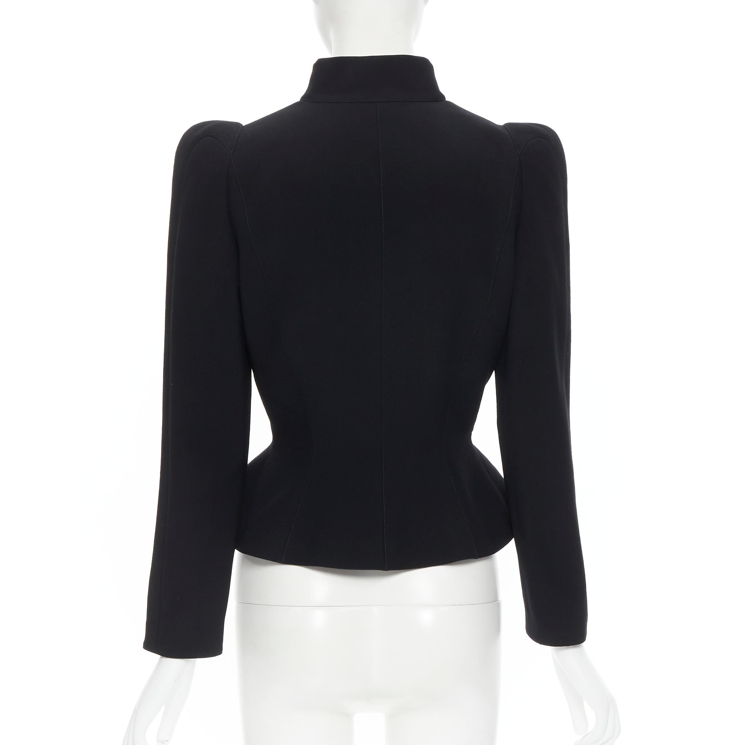 Women's THIERRY MUGLER black wool peak shoulder fitted peplum blazer jacket FR38 S
