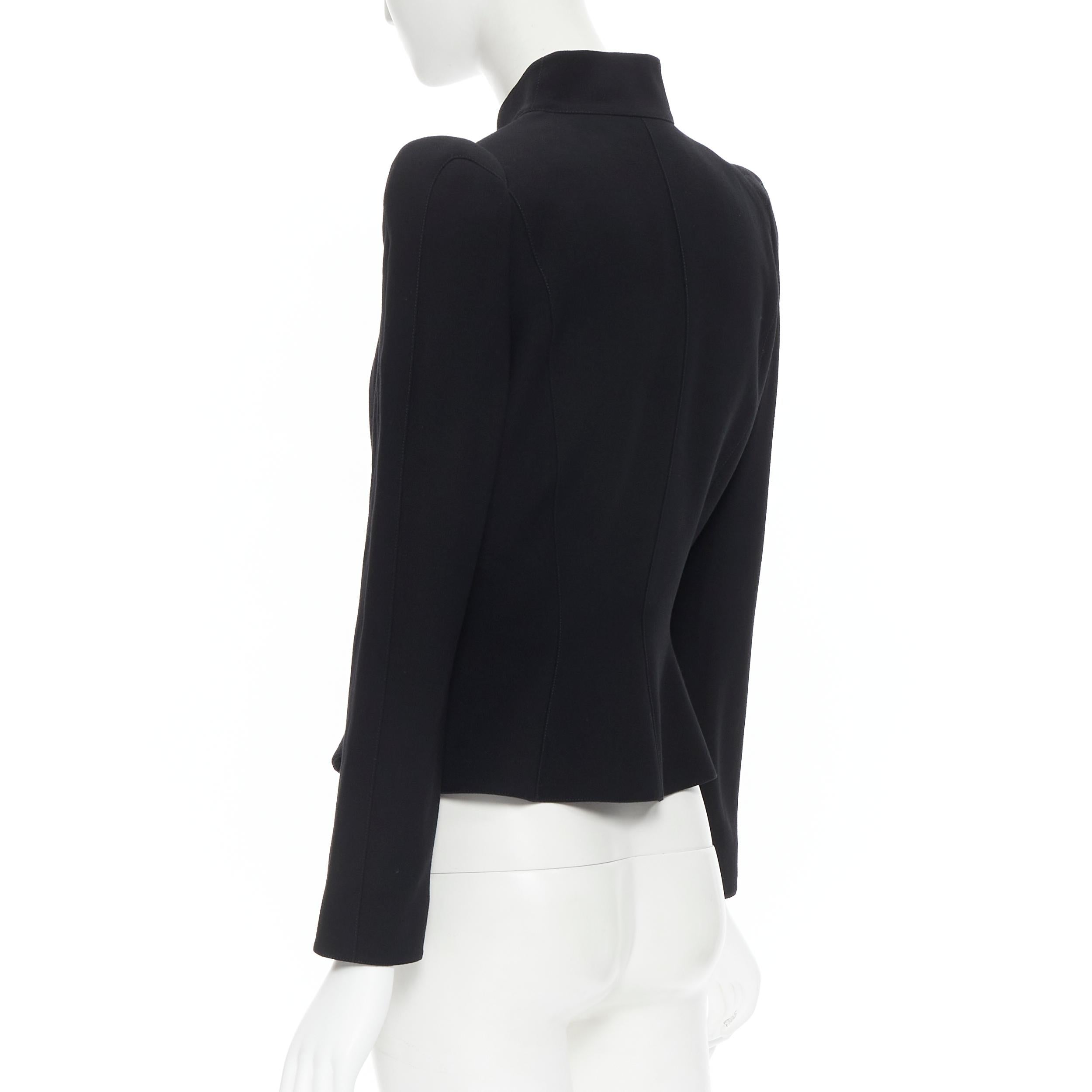 THIERRY MUGLER black wool peak shoulder fitted peplum blazer jacket FR38 S 1