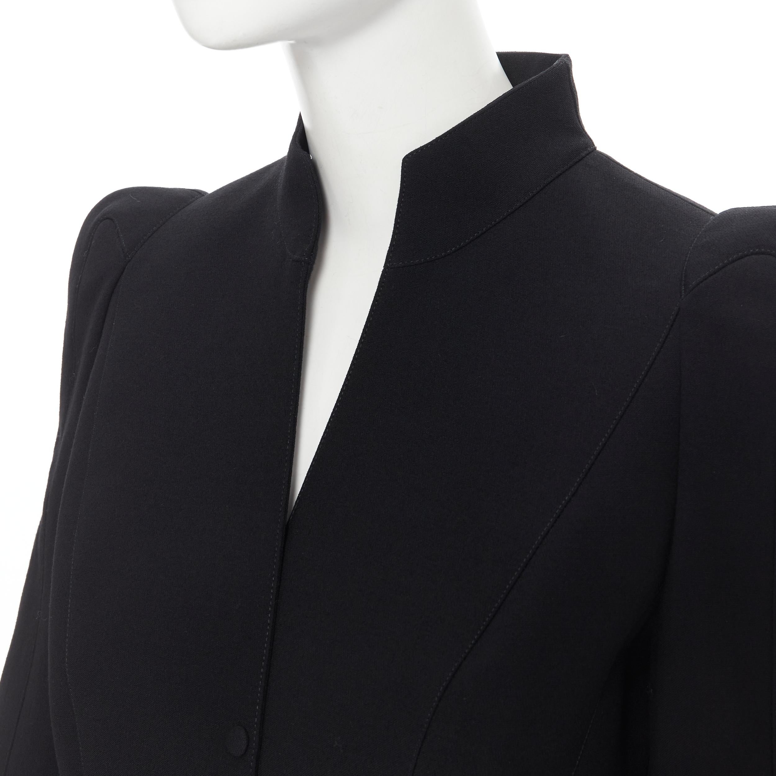 THIERRY MUGLER black wool peak shoulder fitted peplum blazer jacket FR38 S 4