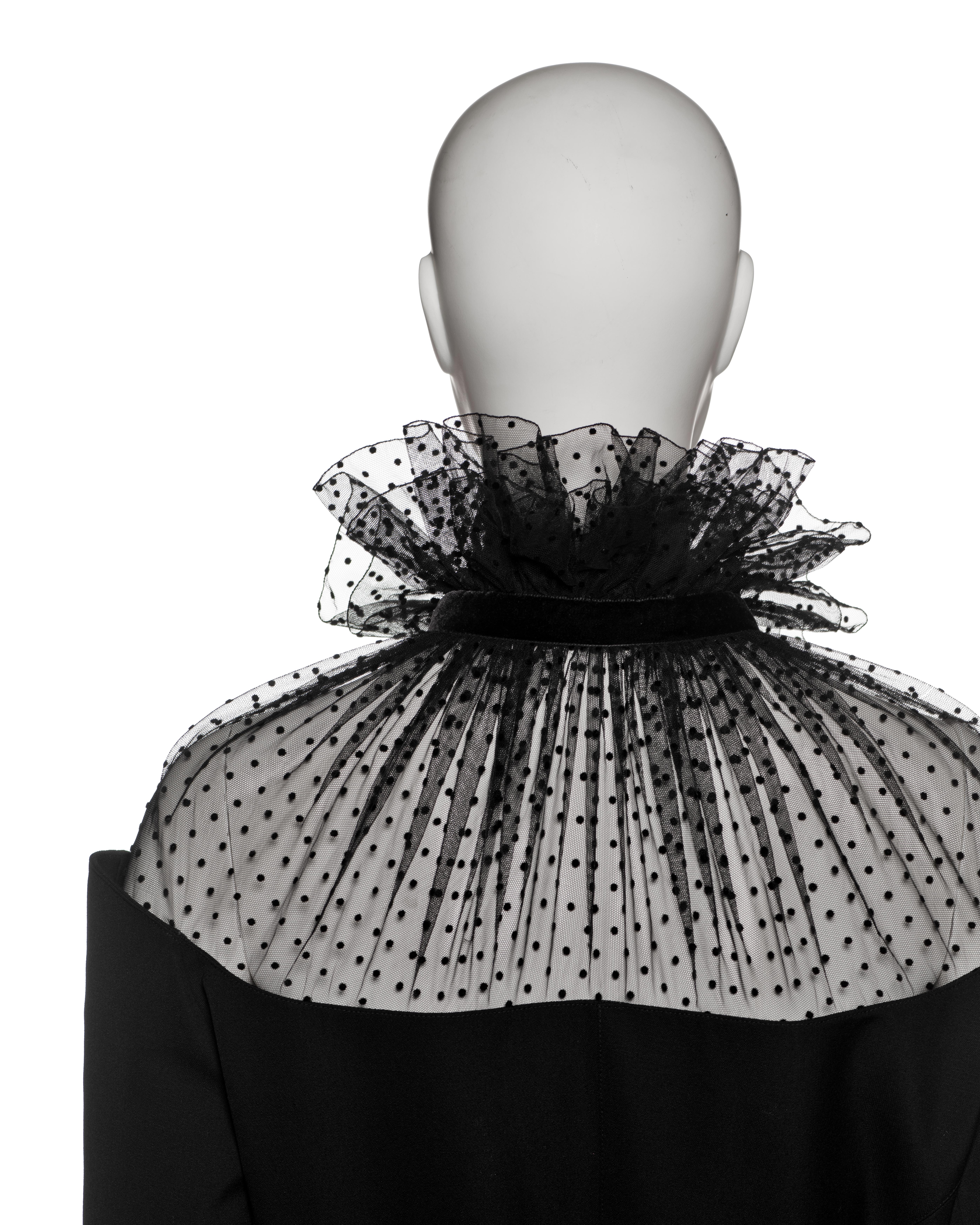 Thierry Mugler Black Wool Peplum Skirt Suit with Point d’Esprit Trim, FW 1995 6