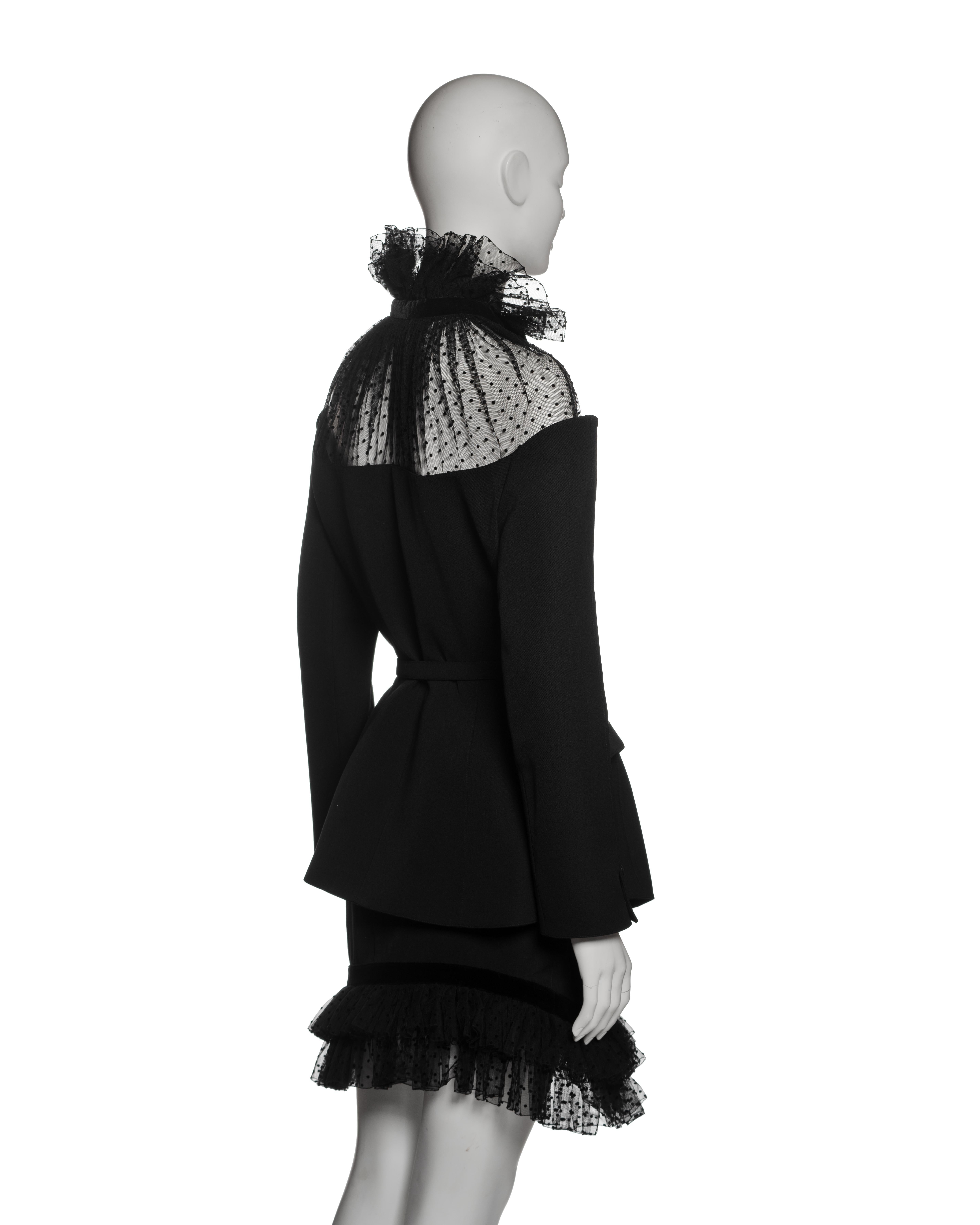Thierry Mugler Black Wool Peplum Skirt Suit with Point d’Esprit Trim, FW 1995 3